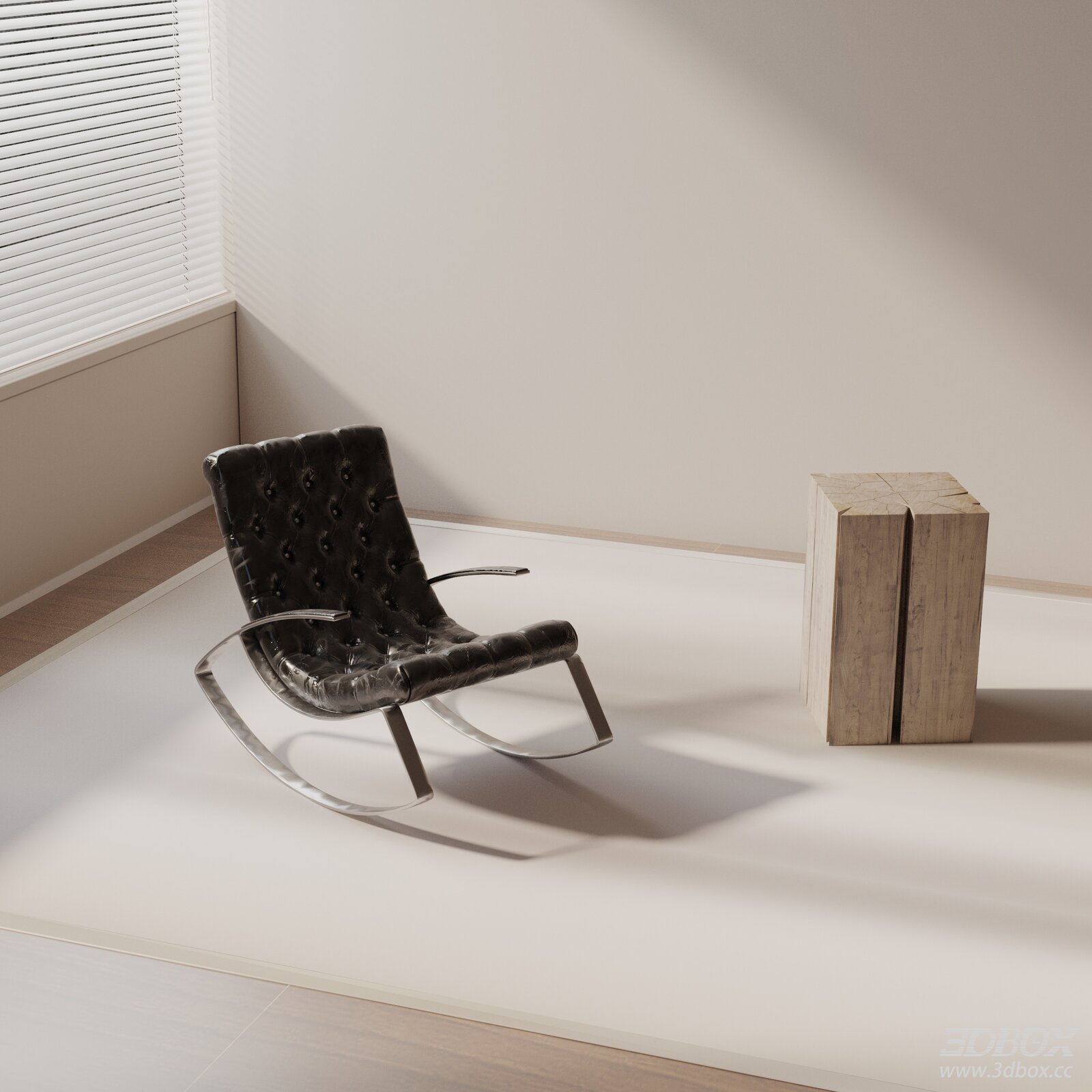 Modern Tufted Leather Rocking Armchair with Side Table