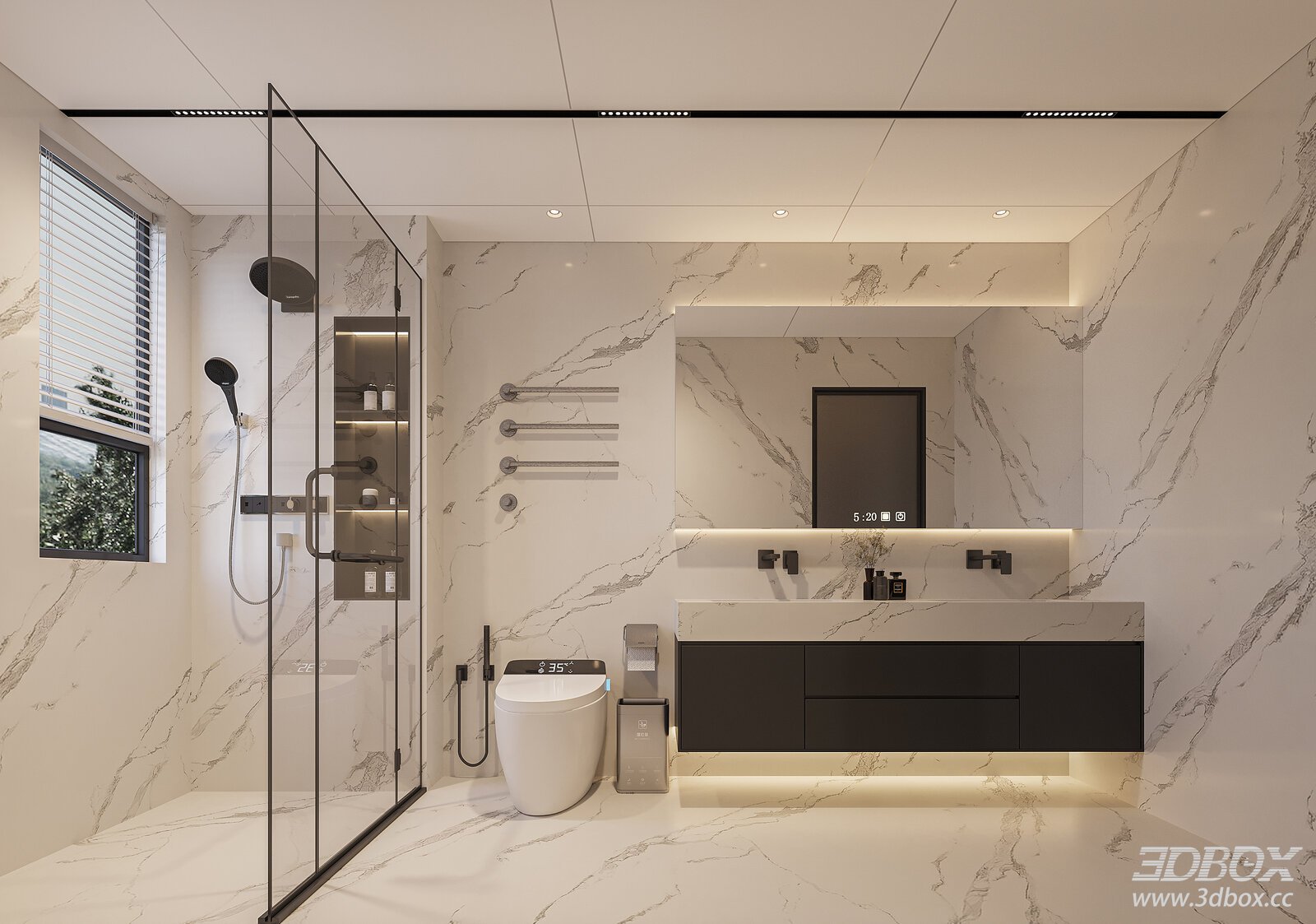 Modern Minimalist Luxury Bathroom Scene with Marble Finish