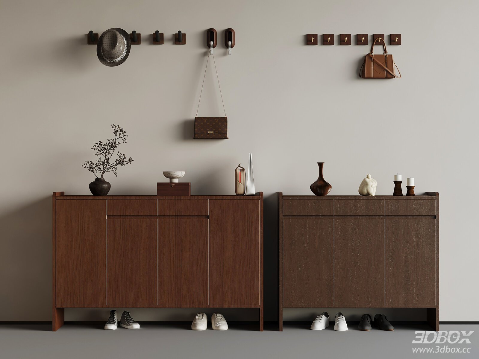 New Chinese Style Wooden Hallway Shoe Cabinet Set