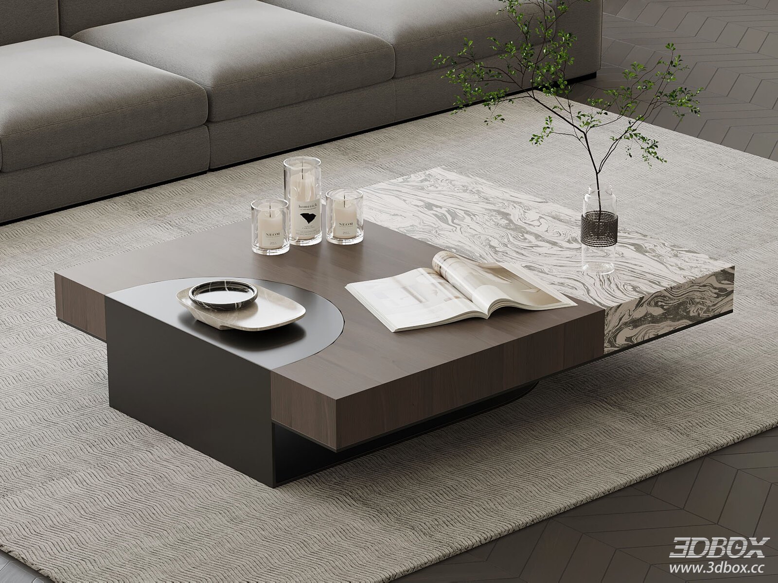 Modern Italian Style Marble Wood Coffee Table