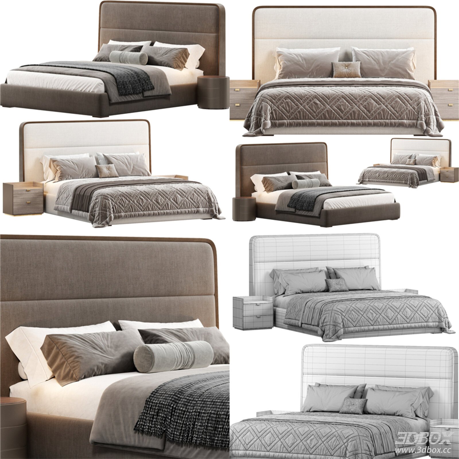 Modern Upholstered Double Bed Set with Nightstands