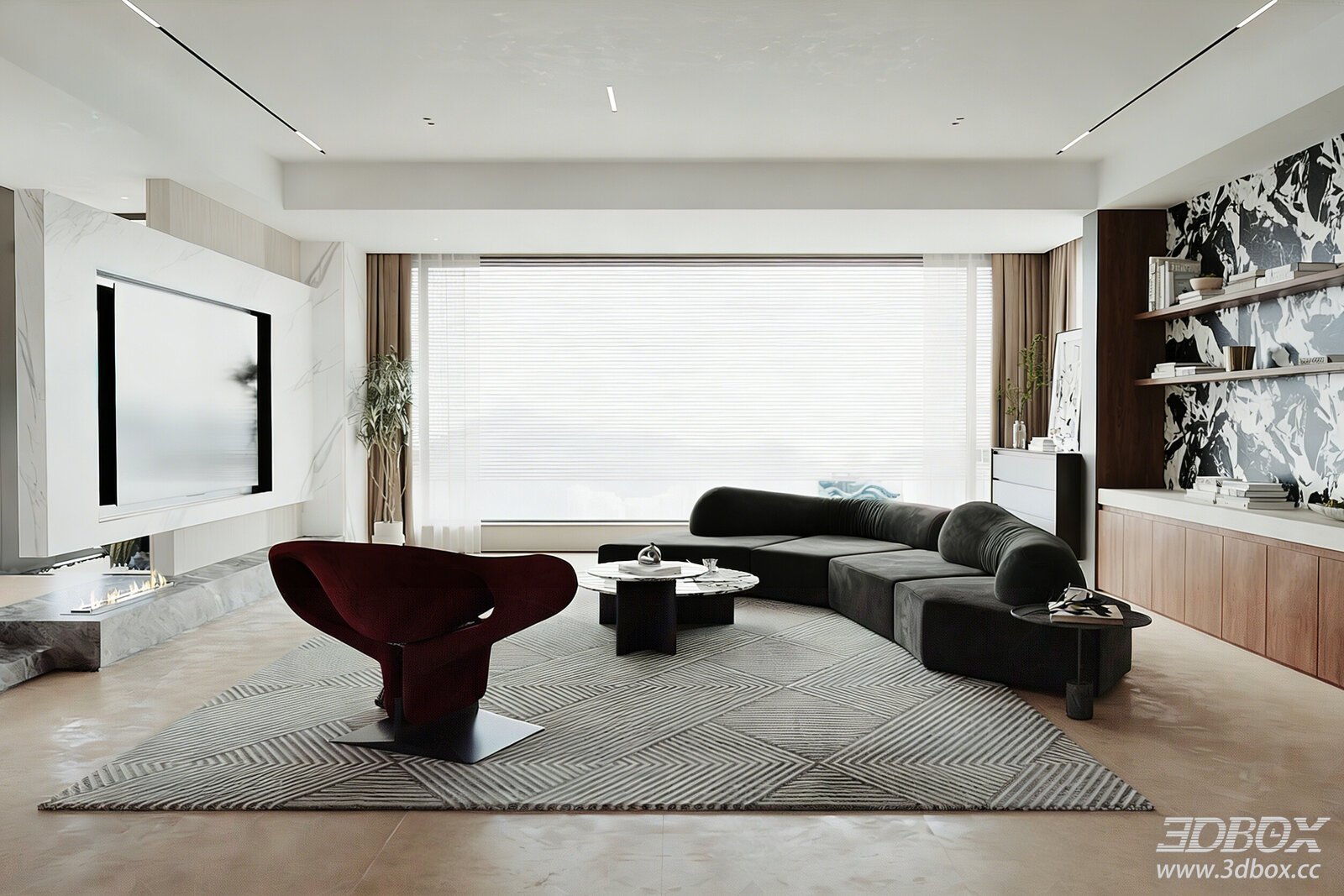 Modern Minimalist Living Room No Main Lamp Black White Gray Style