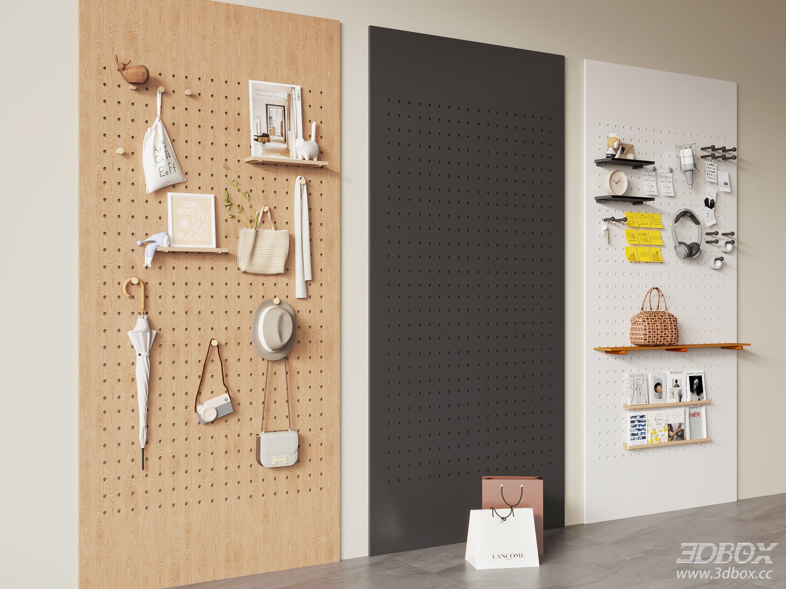 Modern Perforated Pegboard Wall Decor Panel Set