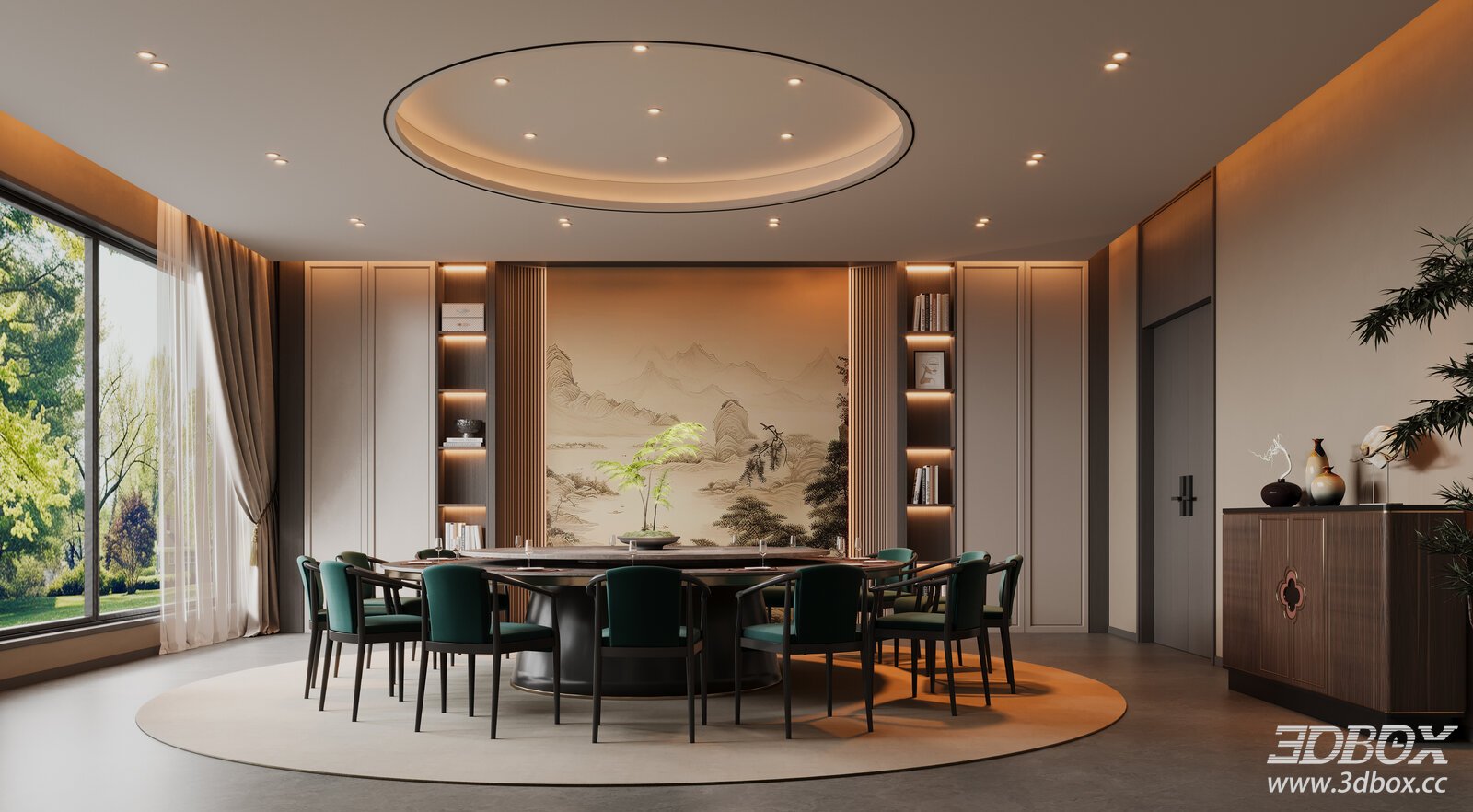 Modern Luxury Round Dining Room Interior Scene