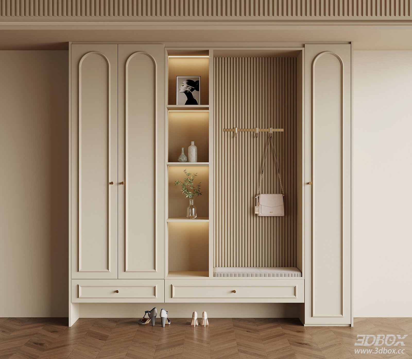 French Cream Style Entryway Hallway Shoe Cabinet