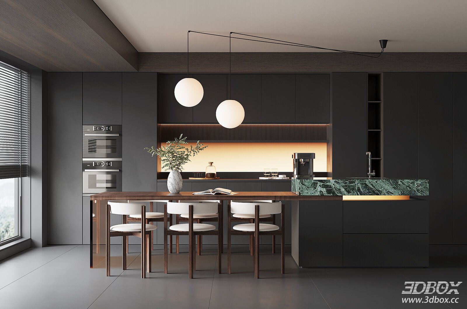 Modern Minimalist Kitchen and Dining Room Interior