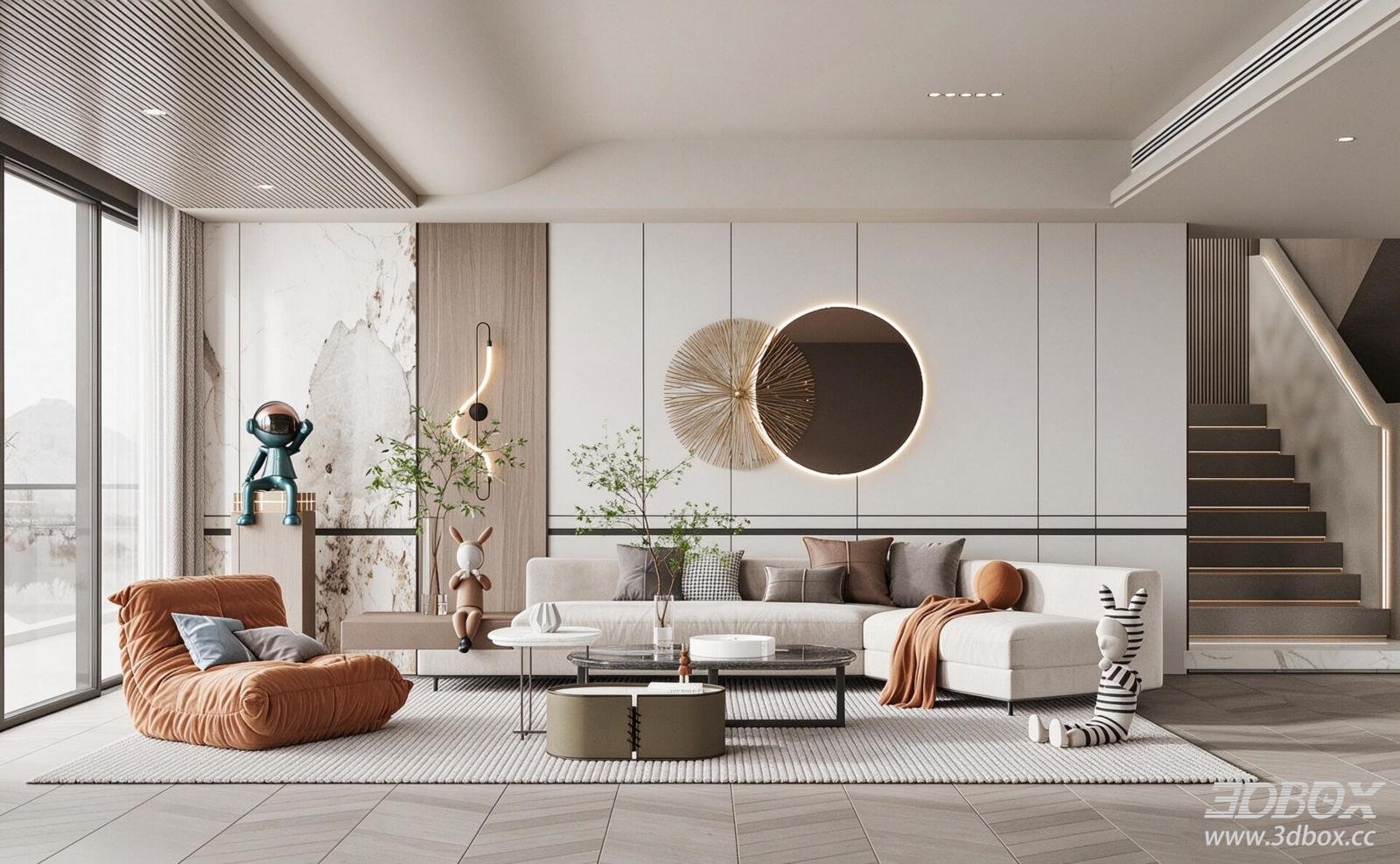 Modern Luxury Villa Living Room with Sofa and Coffee Table