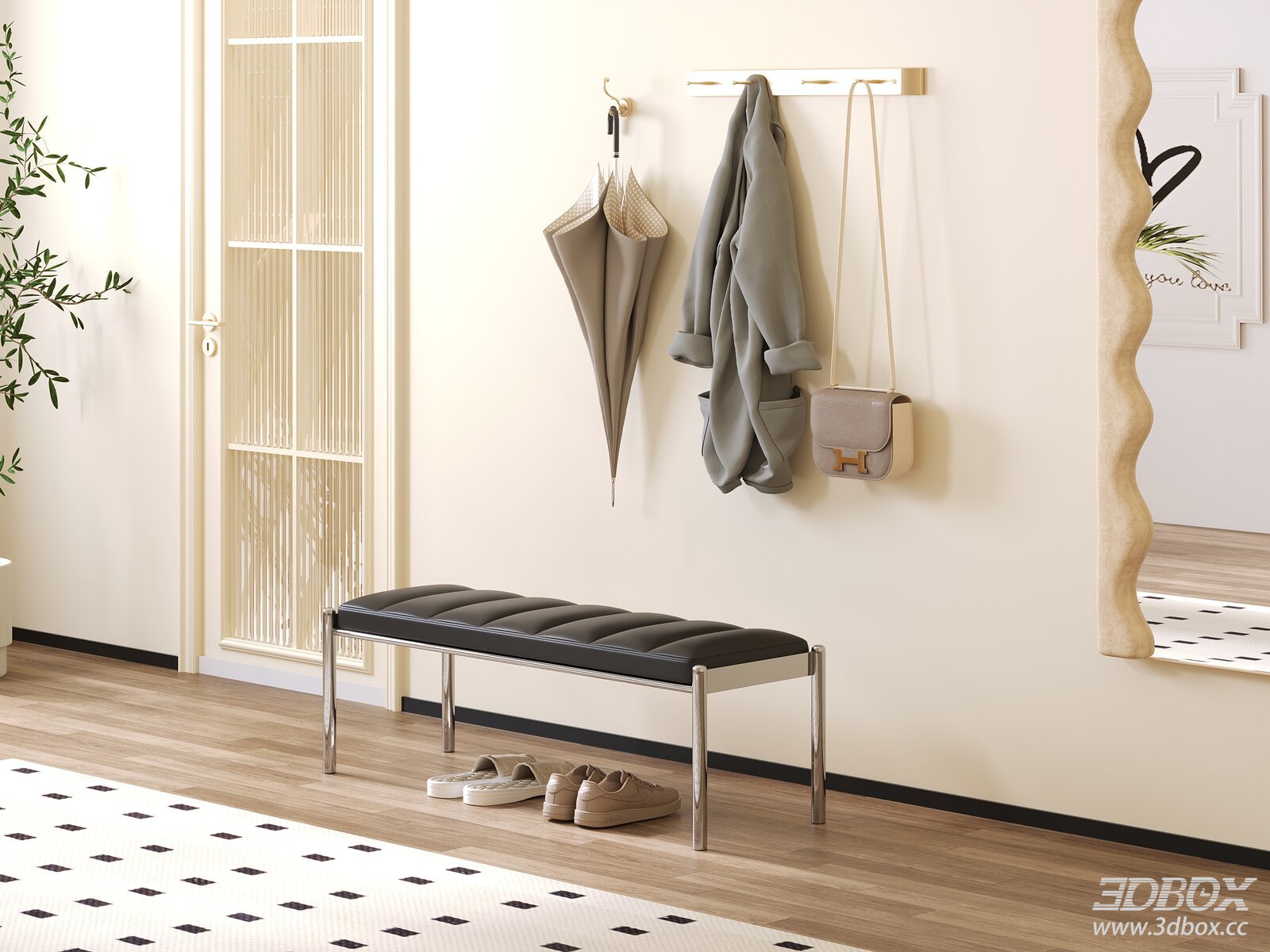 Modern Minimalist Entry Hallway Bench Scene
