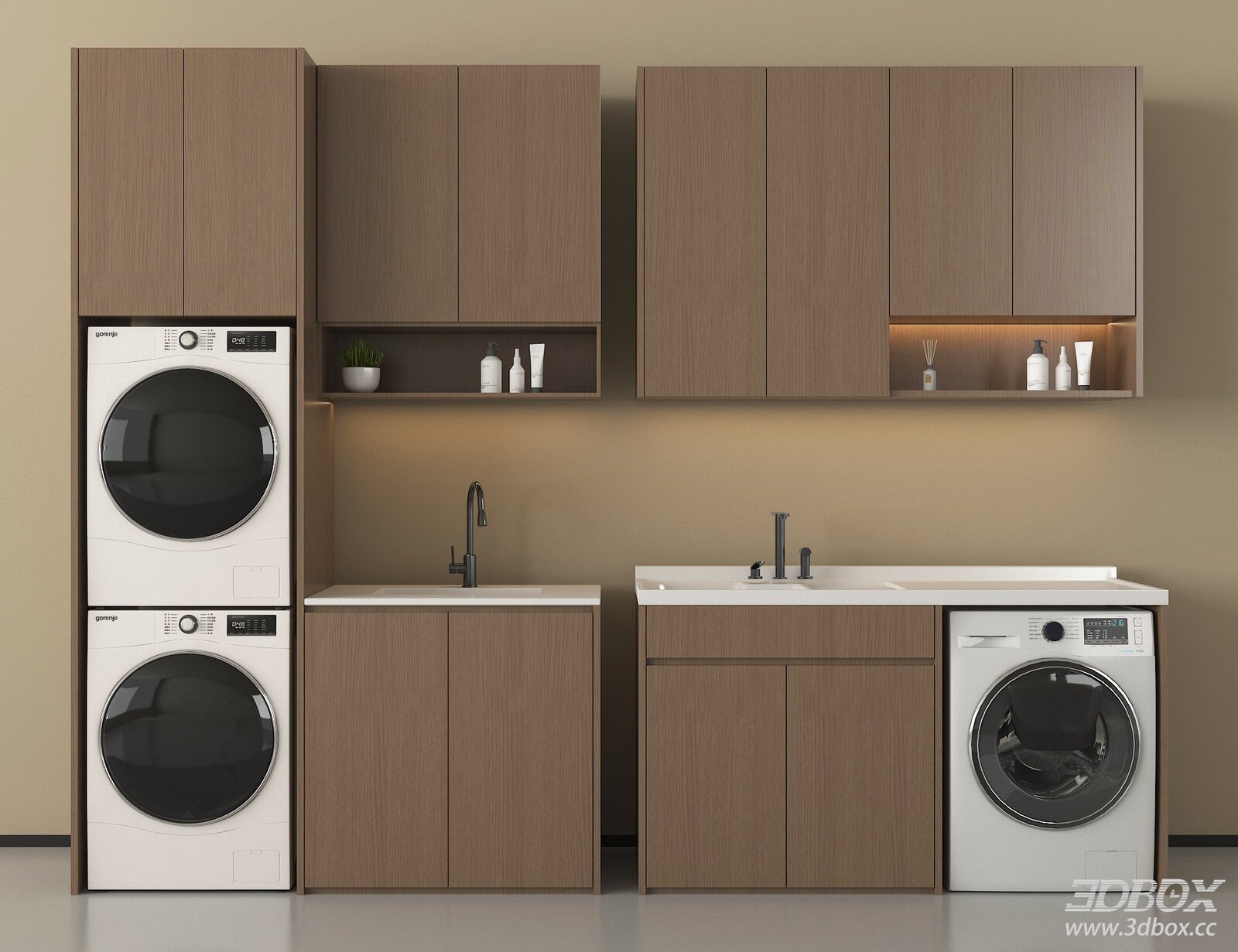 Modern Laundry Cabinet with Washing Machines and Sinks