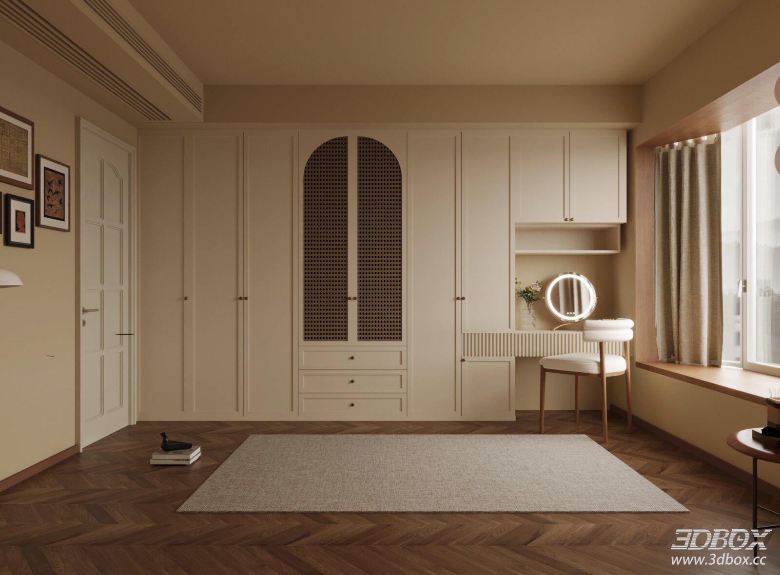 French Cream Style Dressing Room with Wardrobe and Vanity Desk