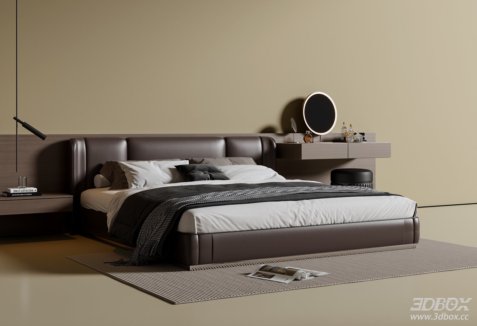 Modern Italian Style Leather Double Bed Bedroom Set