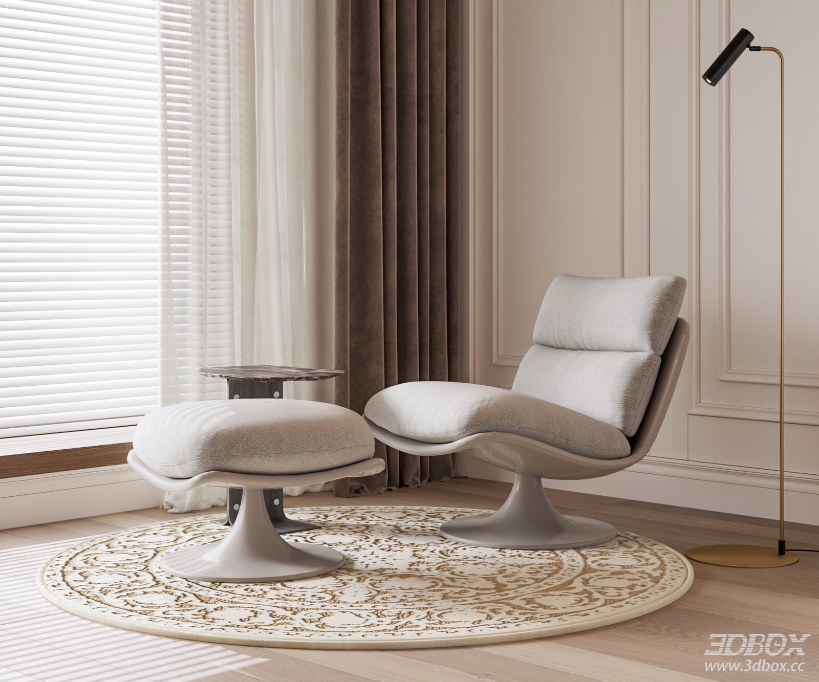 Modern Fabric Armchair with Ottoman Side Table Floor Lamp Set