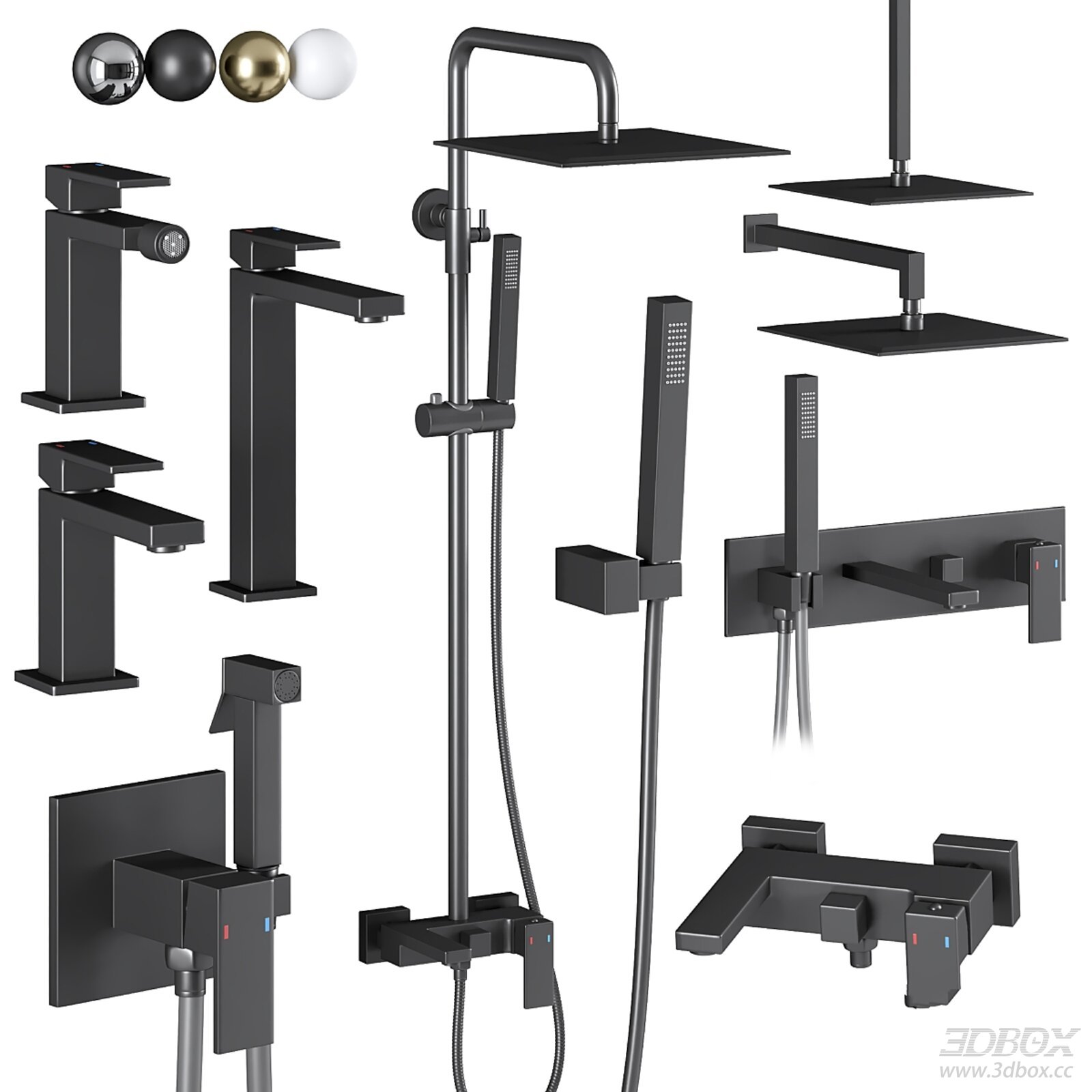 Modern Matte Black Bathroom Faucet and Shower Set
