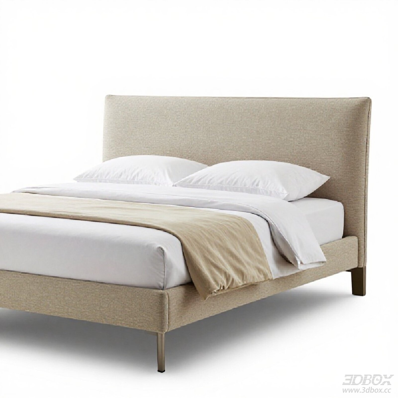 Modern Upholstered Linen Double Bed with Metal Legs