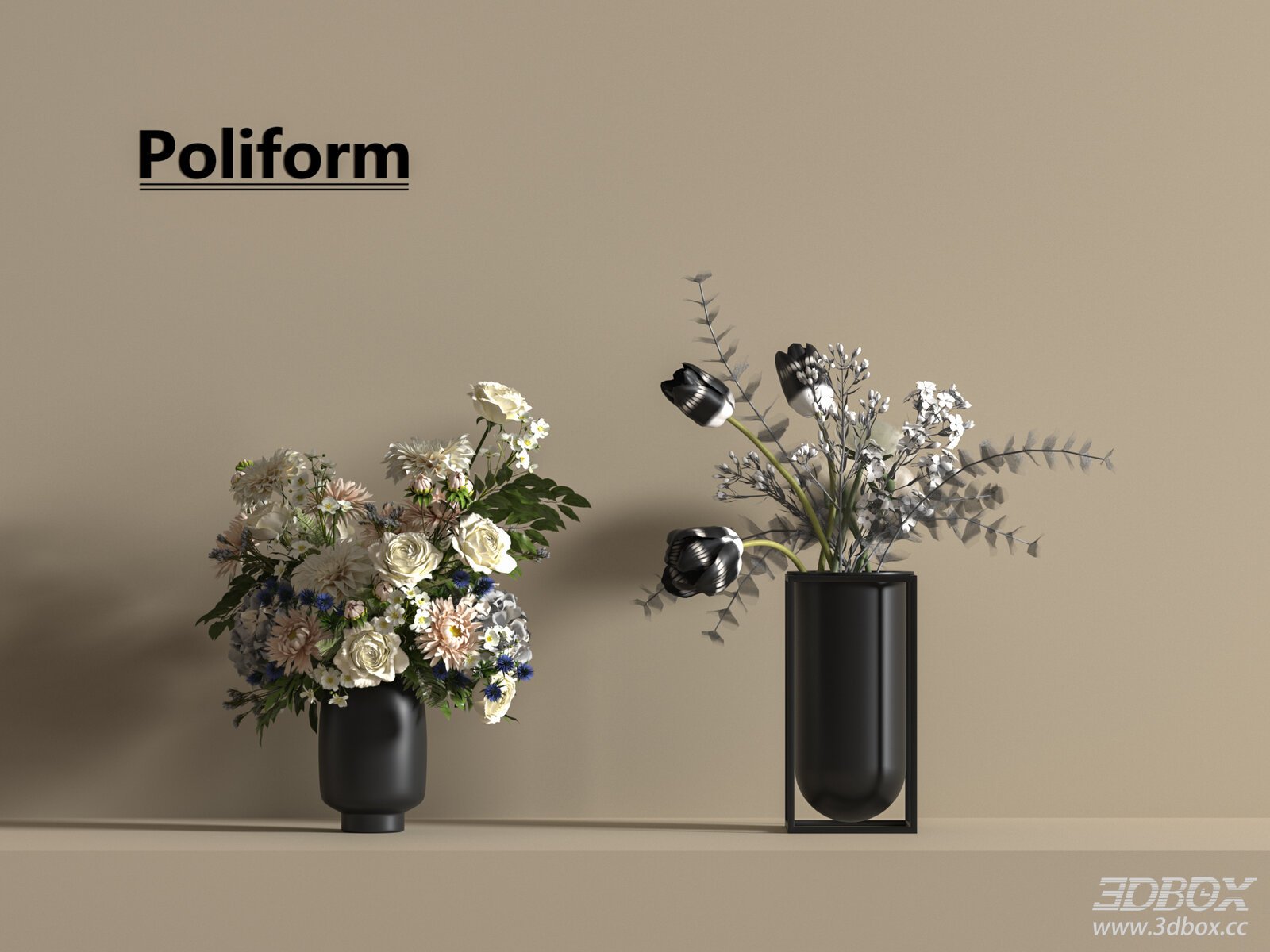 Modern Black Vase with Floral Bouquet Set
