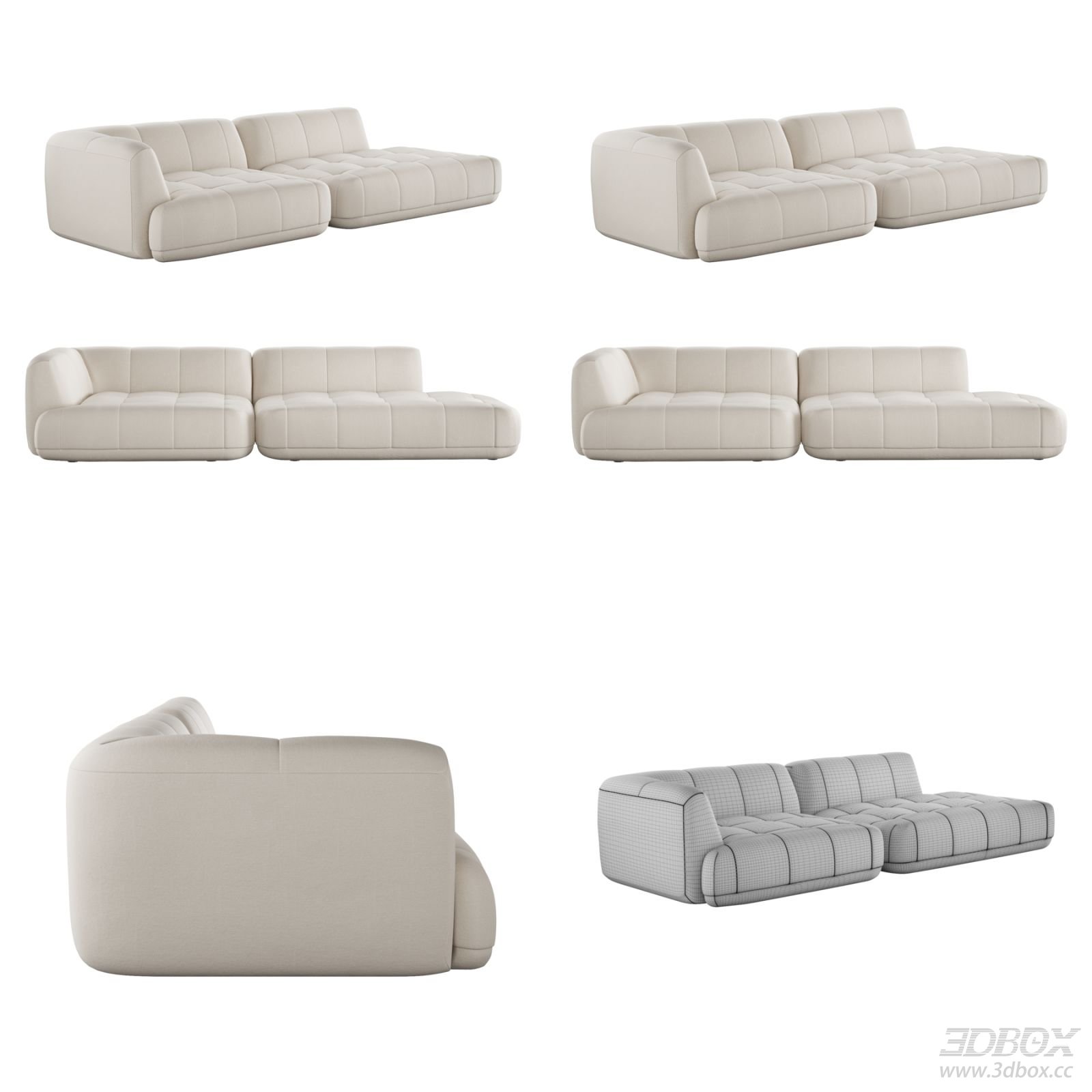 Quilton One-Arm Modular Beige Fabric Sofa Set