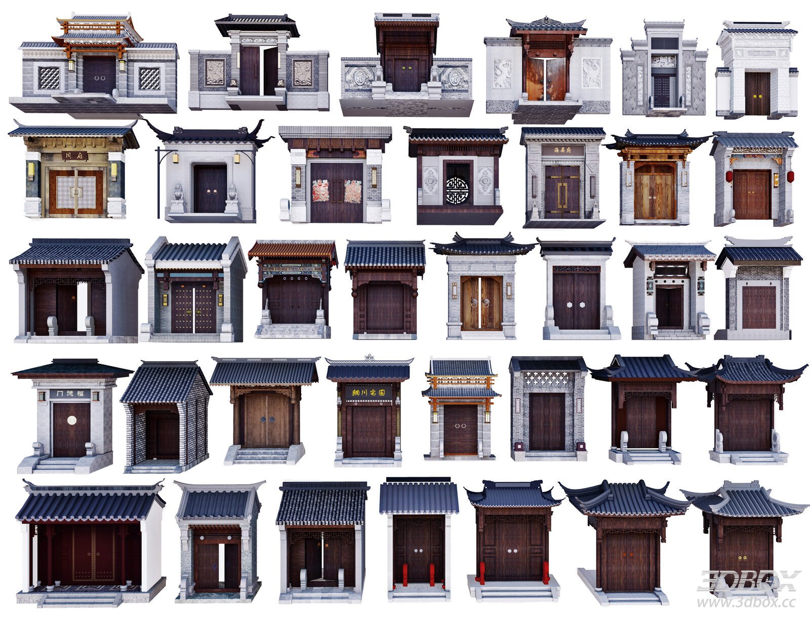 Traditional Chinese Courtyard Gate Facade Set