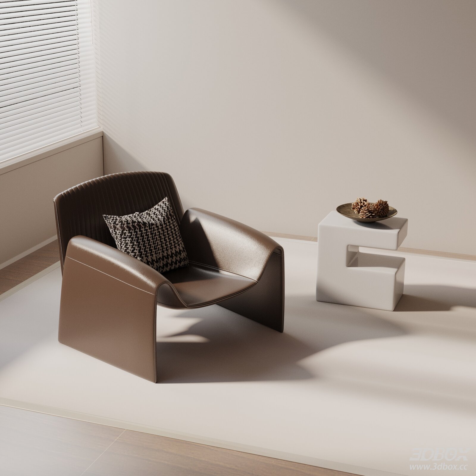 Modern Brown Leather Armchair with Side Table Set