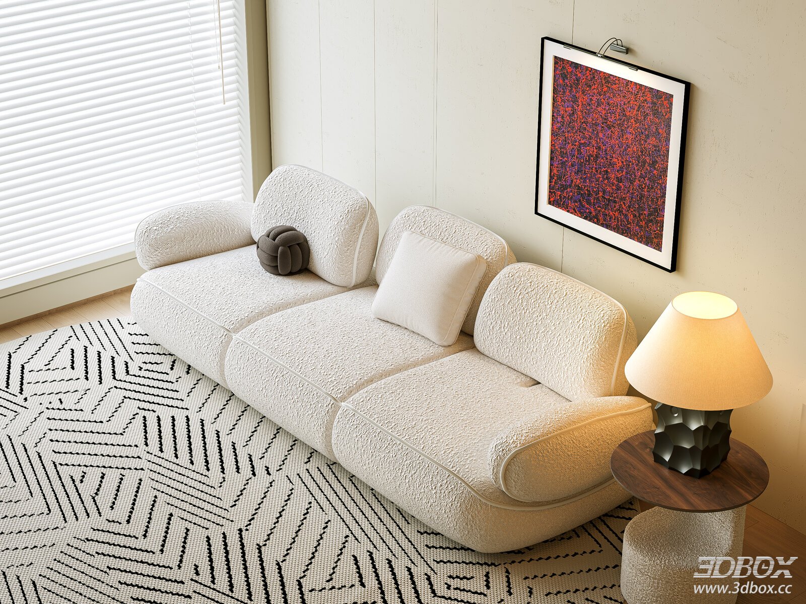 Modern Boucle Fabric 3-seater Sofa Set