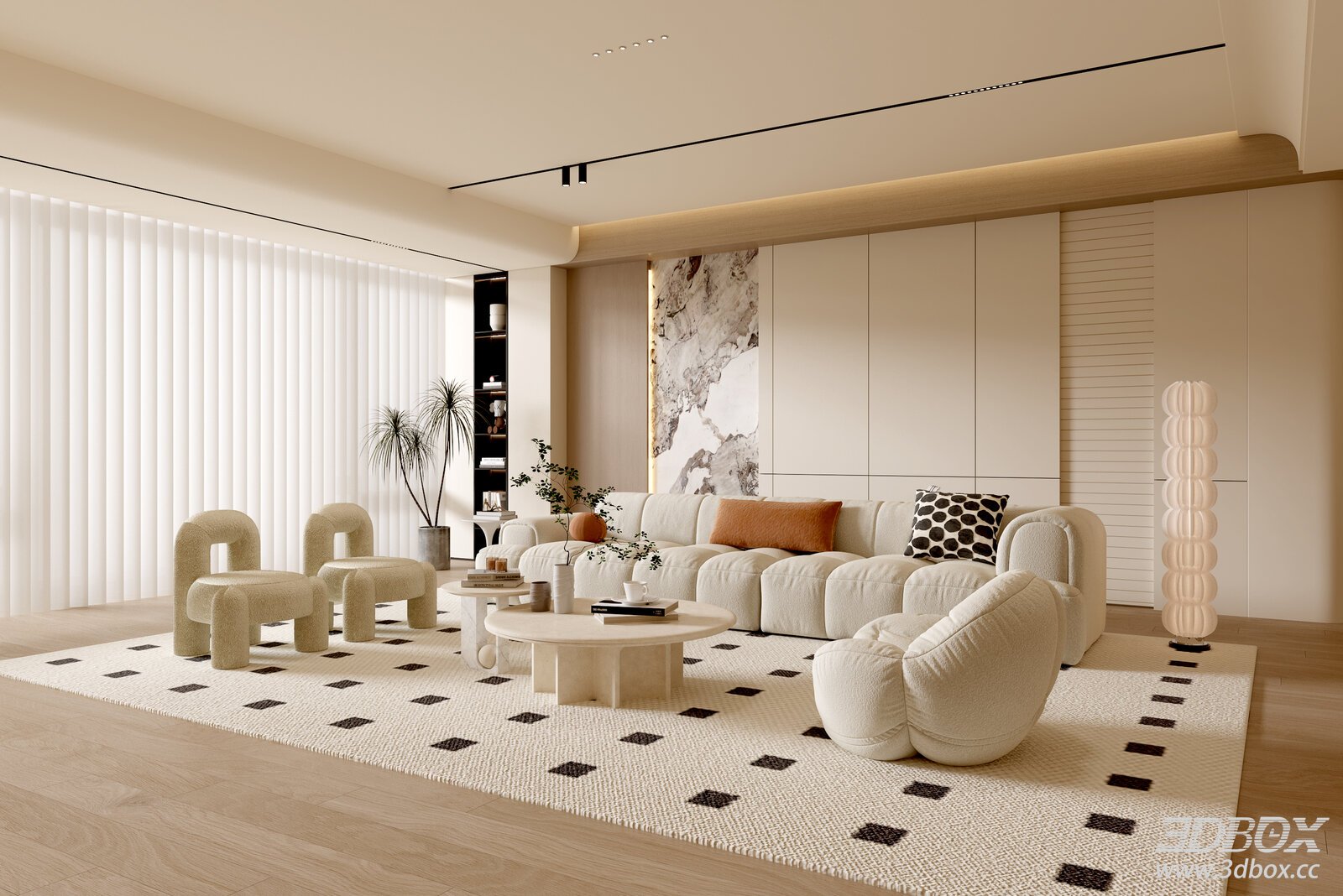 Modern Cream Style Luxury Living Room Interior Scene