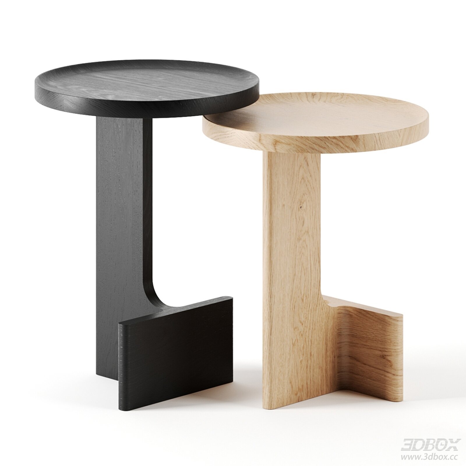 Modern Minimalist Oak Wood Round Side Table Set