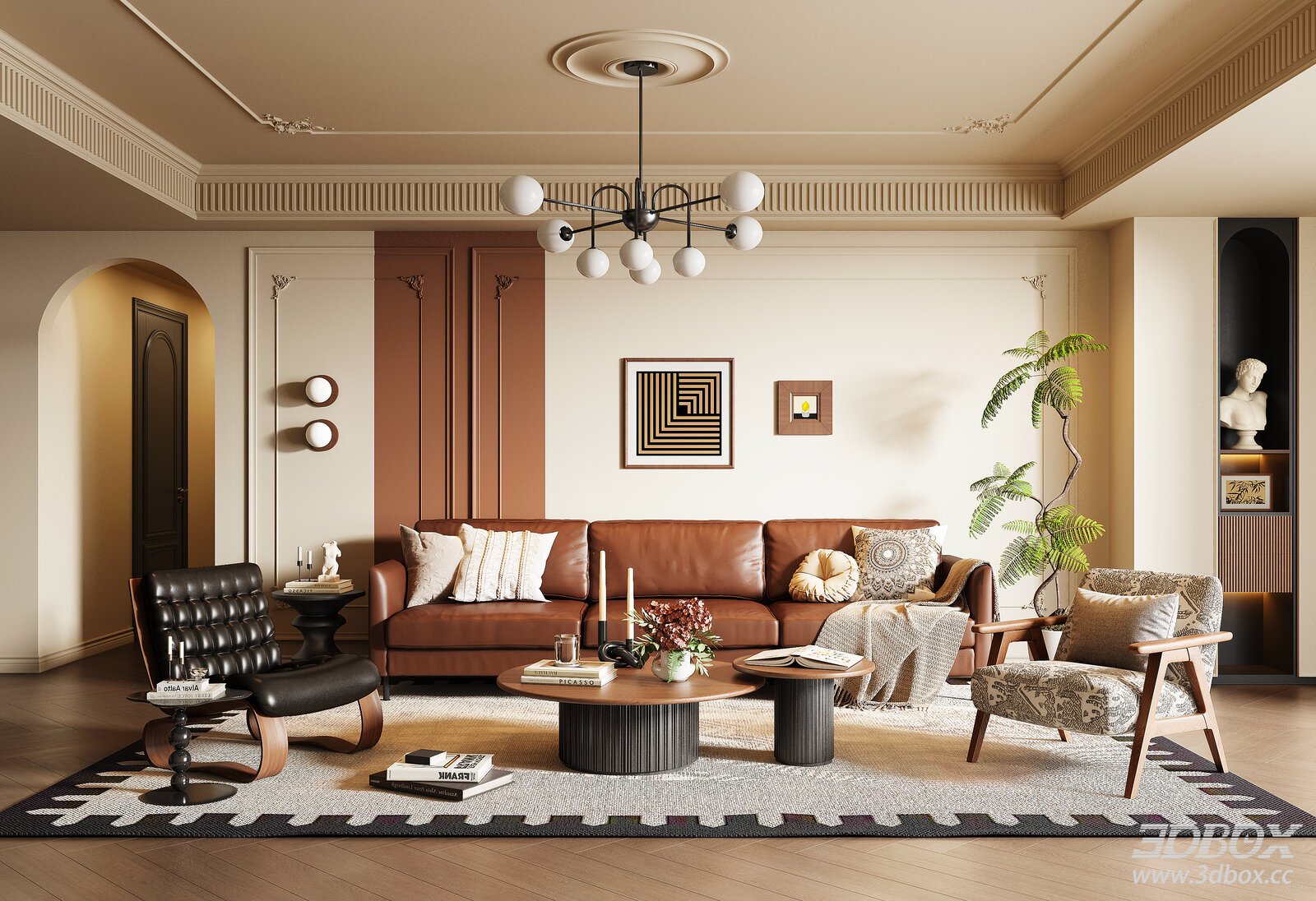 French Vintage Mid-century Modern Living Room Interior
