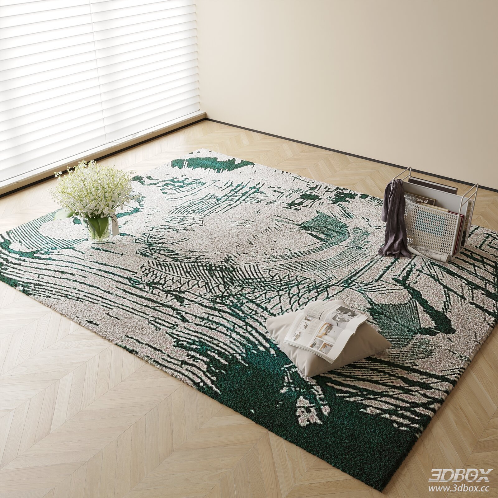 Modern Abstract Green White Plush Carpet