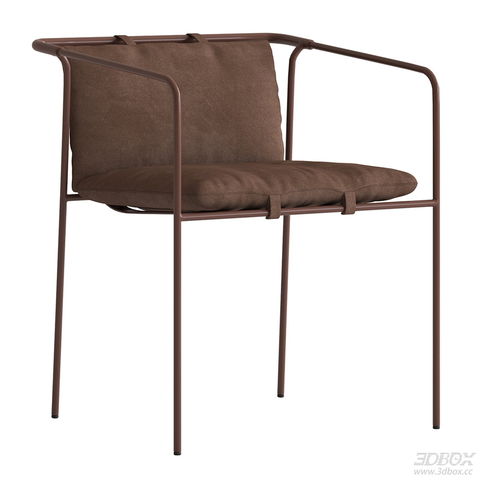 Modern Bronze Frame Brown Fabric Dining Armchair