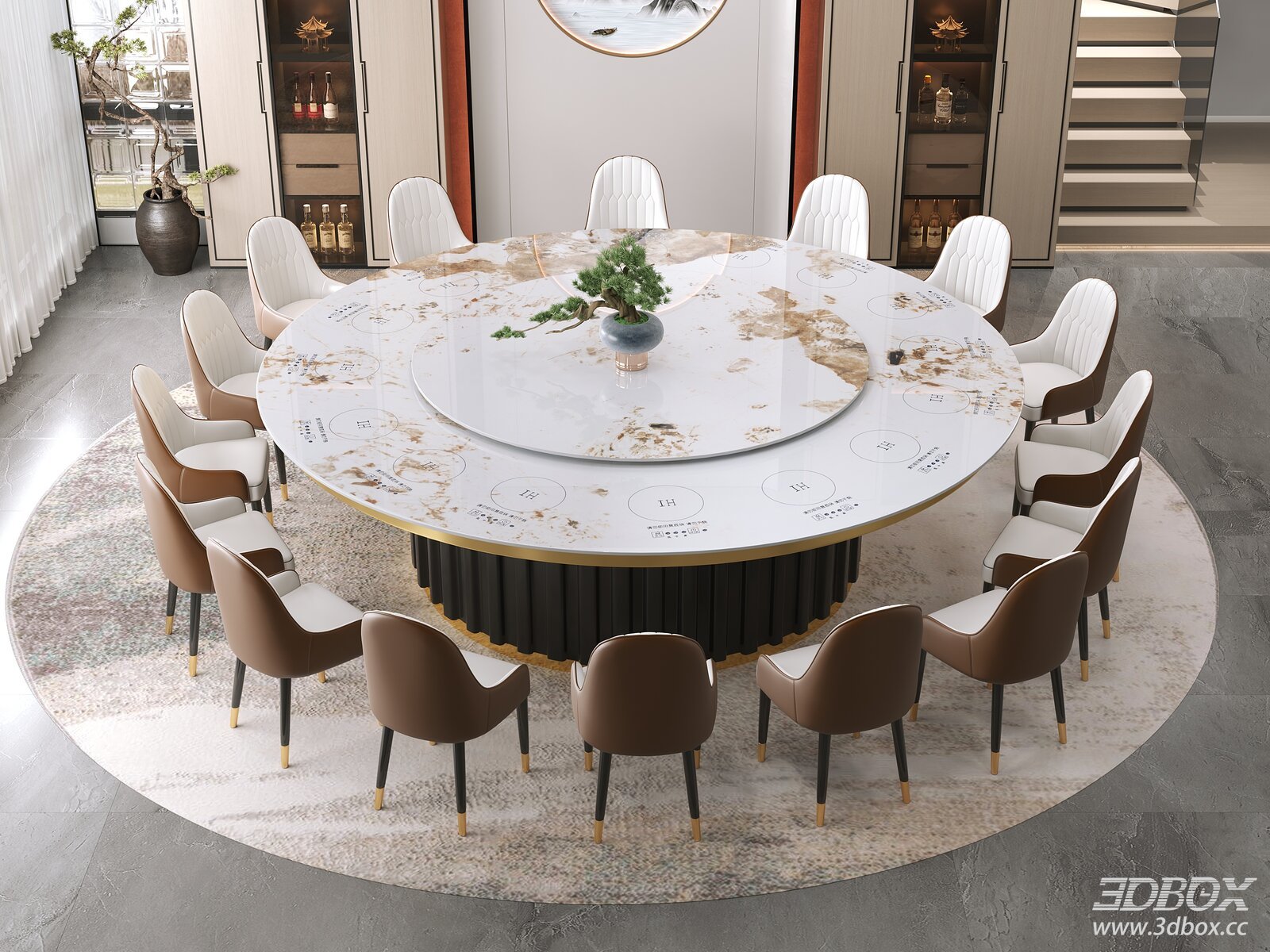 Modern Luxury Private Dining Room With Round Marble Table