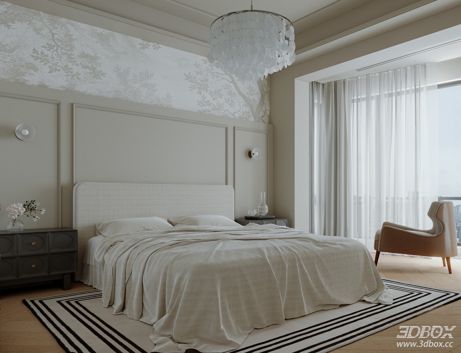 Modern Minimalist Bedroom Interior Scene