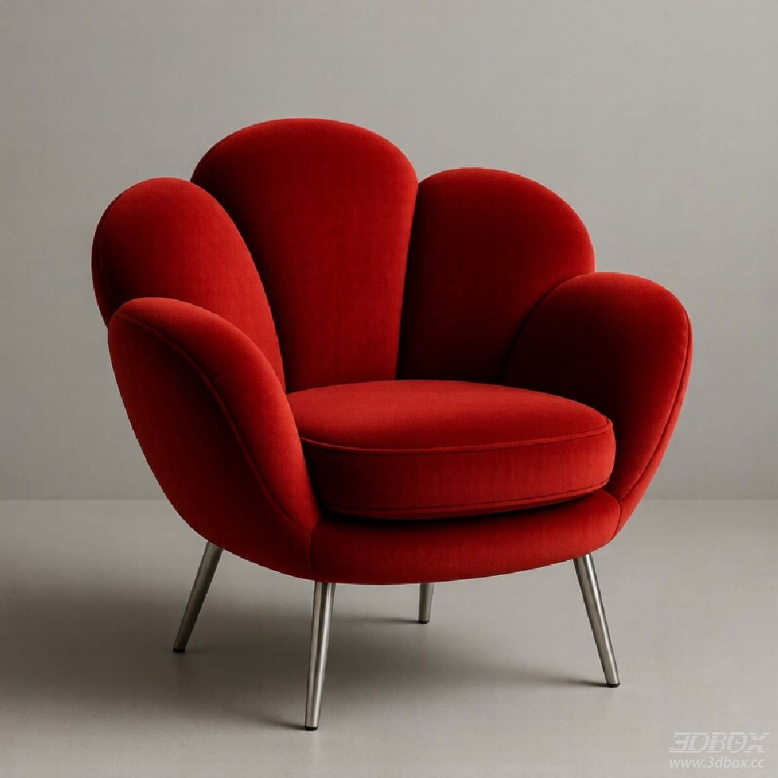 Red Velvet Upholstered Armchair with Metal Legs