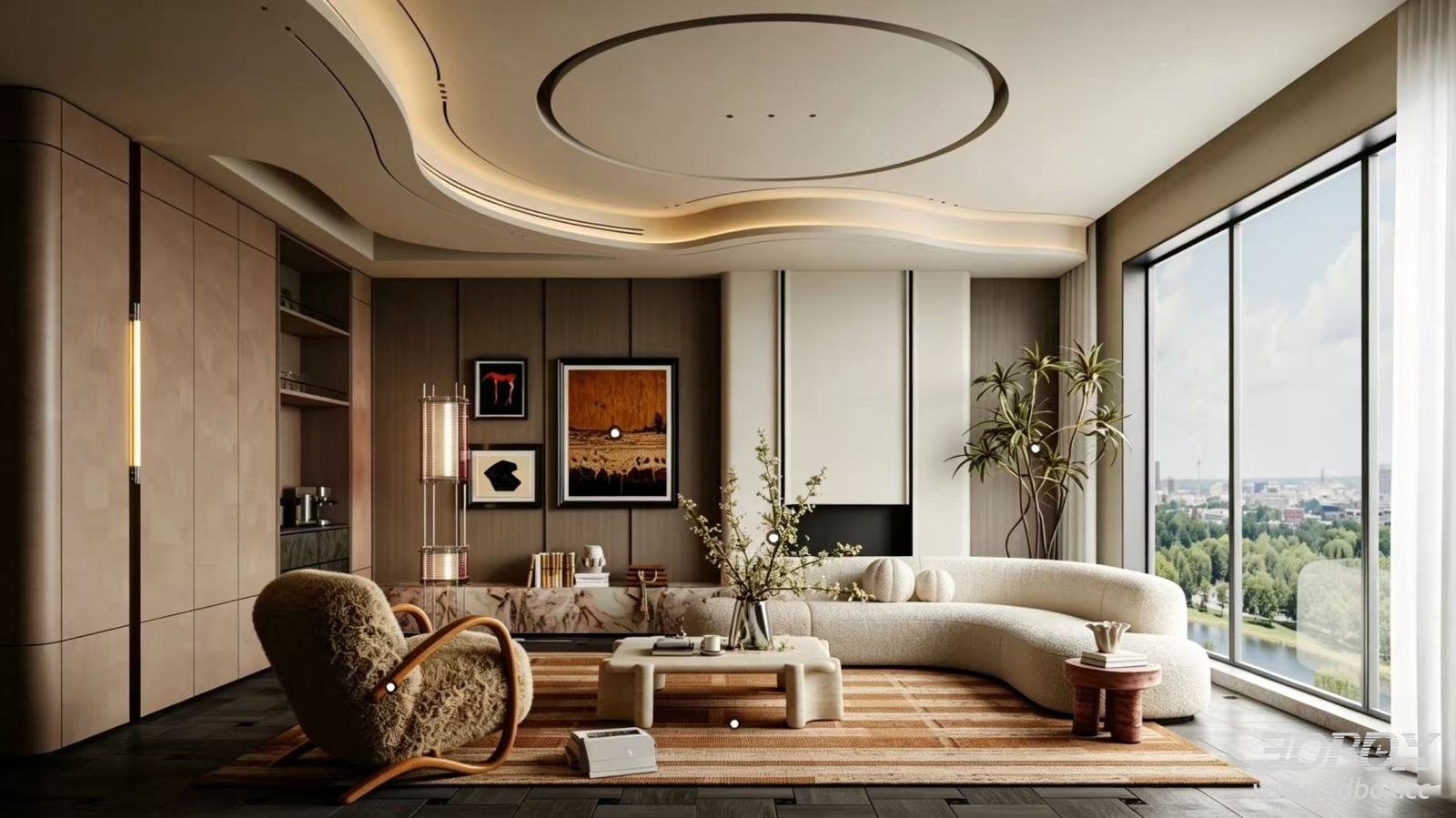 Modern Luxury Curved Sofa Living Room Interior Scene