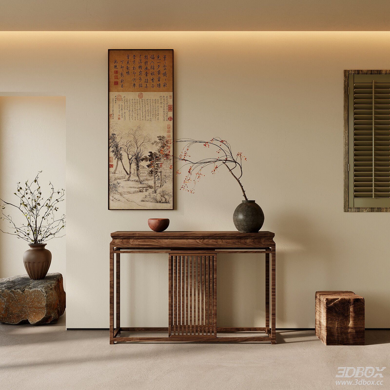 New Chinese Style Wooden Console Table Hallway Scene