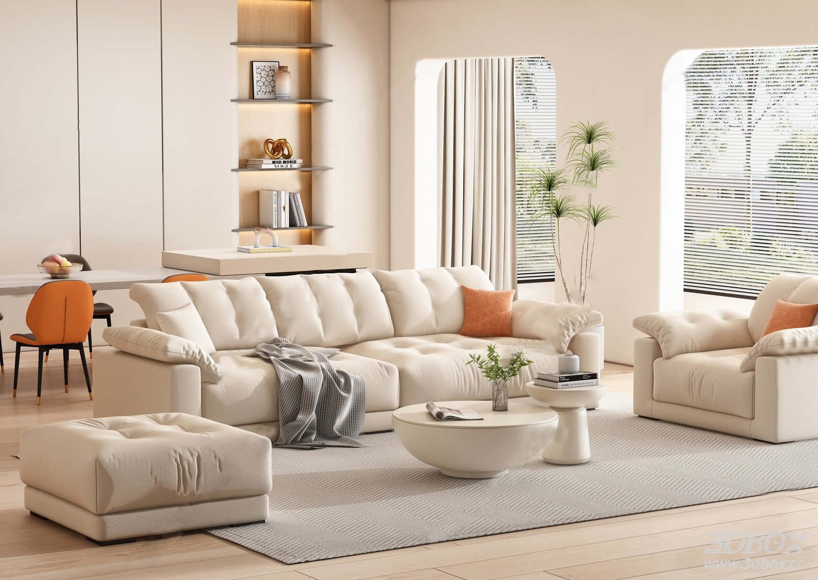 Cream Style Modern Living Room Sofa Set Interior