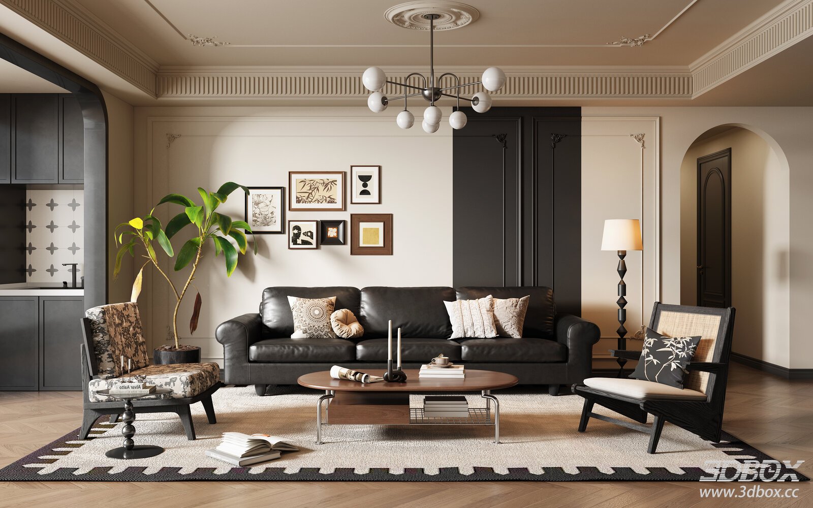 French Retro Style Living Room Interior Scene