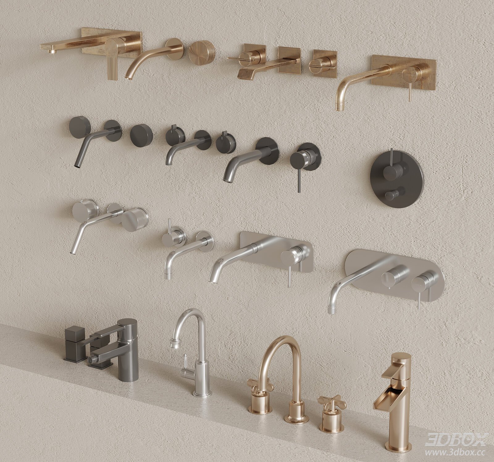 Modern Wall Mounted and Deck Mounted Bathroom Faucet Set