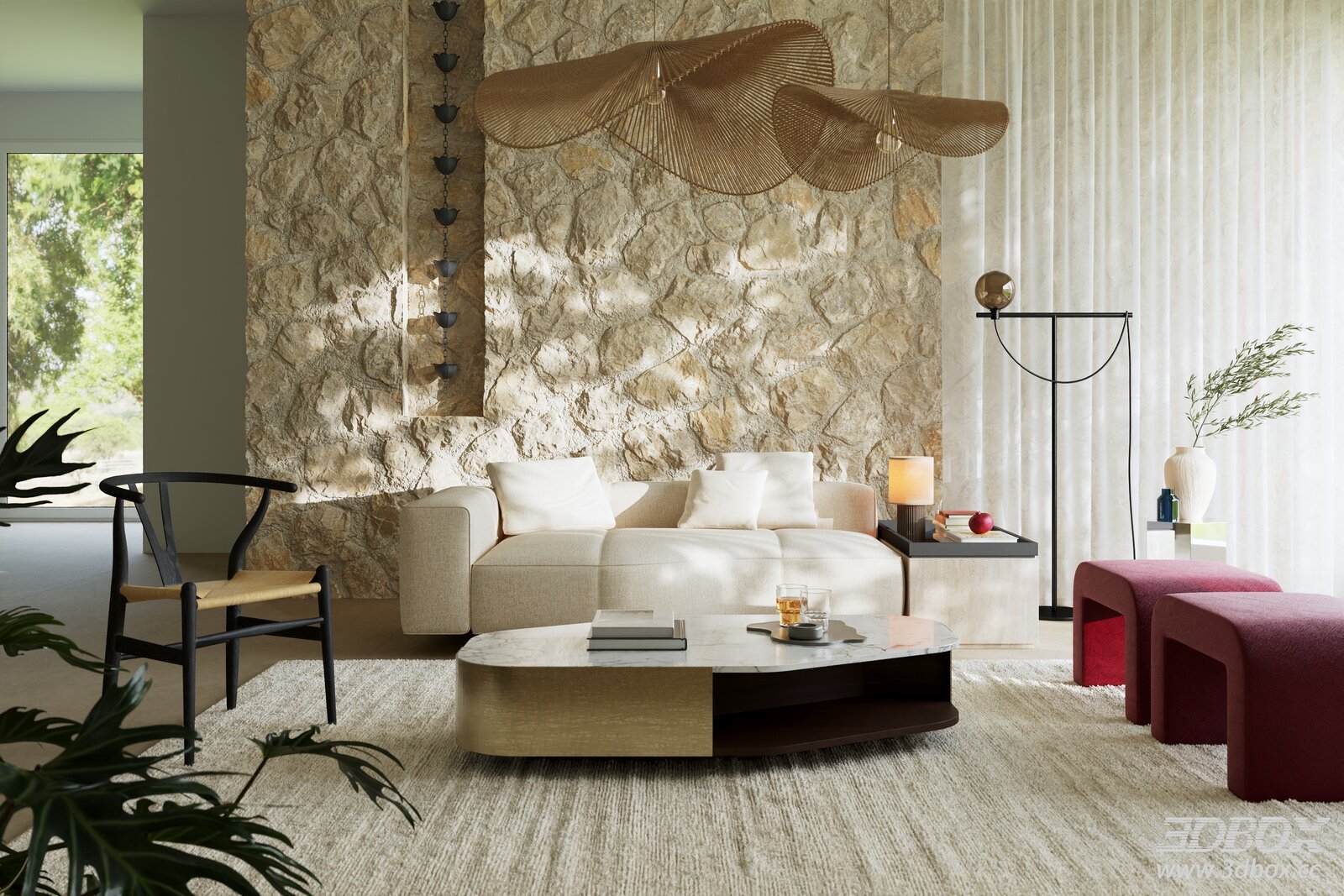 Naturalist Style Modern Living Room Interior Scene