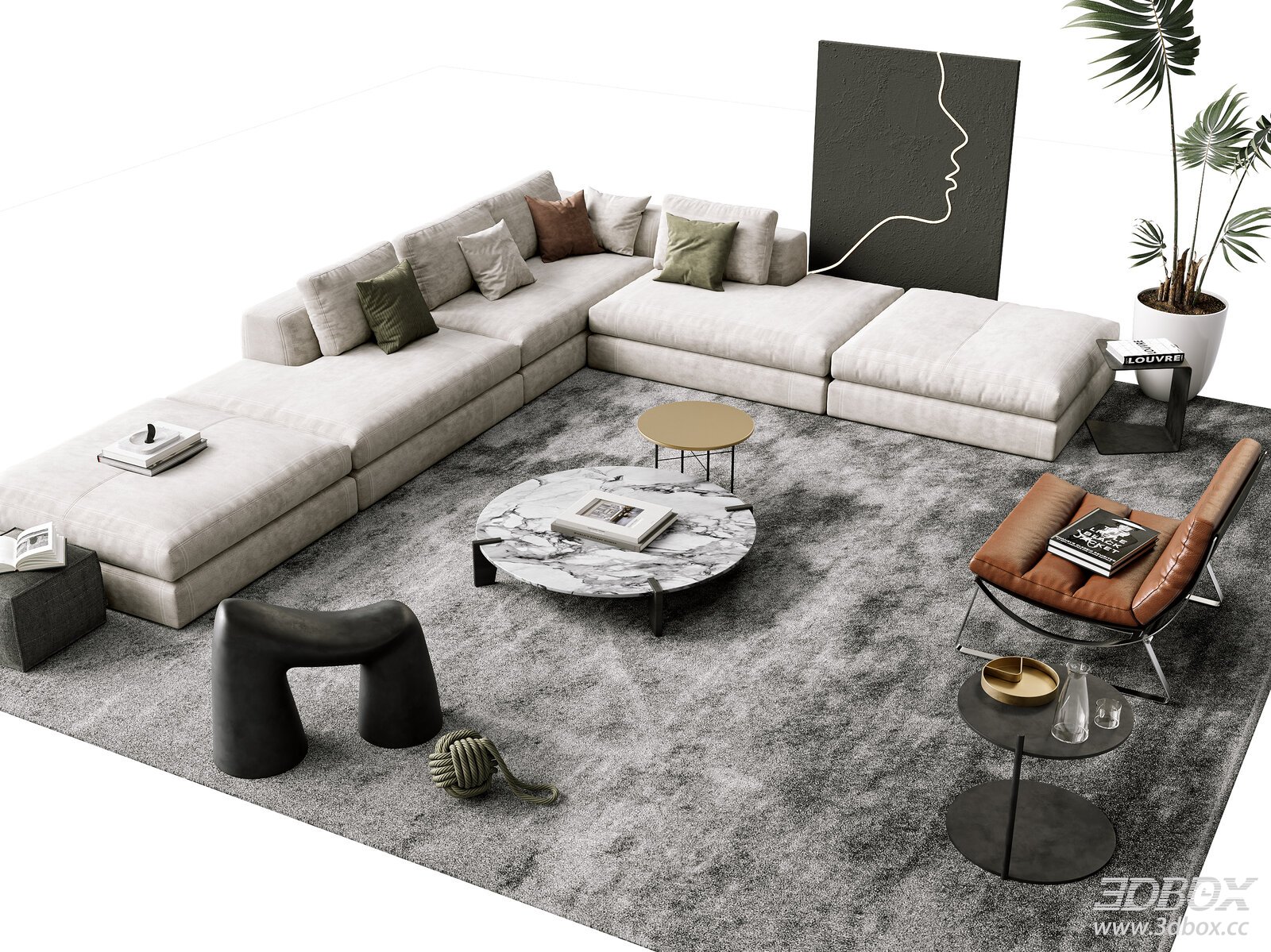 Modern Italian Style Sectional Sofa and Coffee Table Set