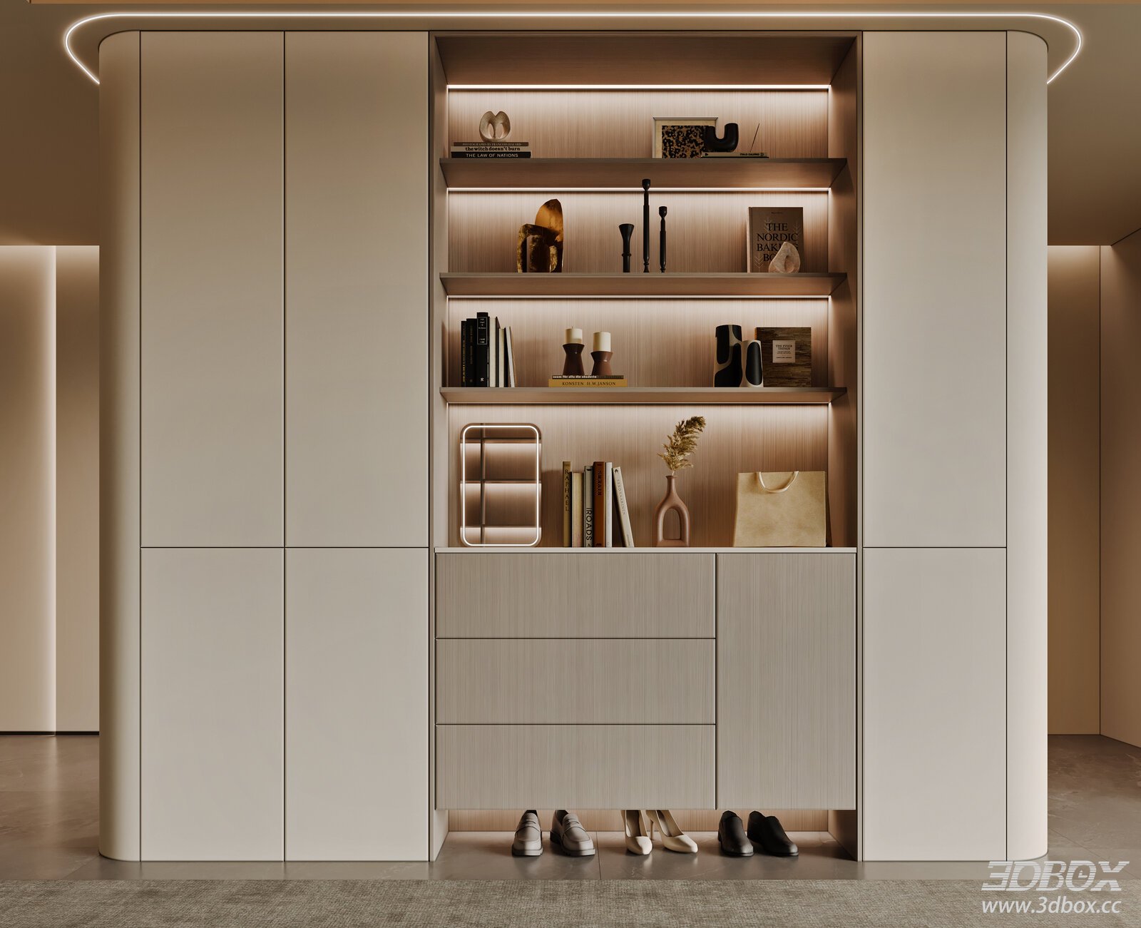 Modern Minimalist Hallway Shoe Cabinet with Display Shelf
