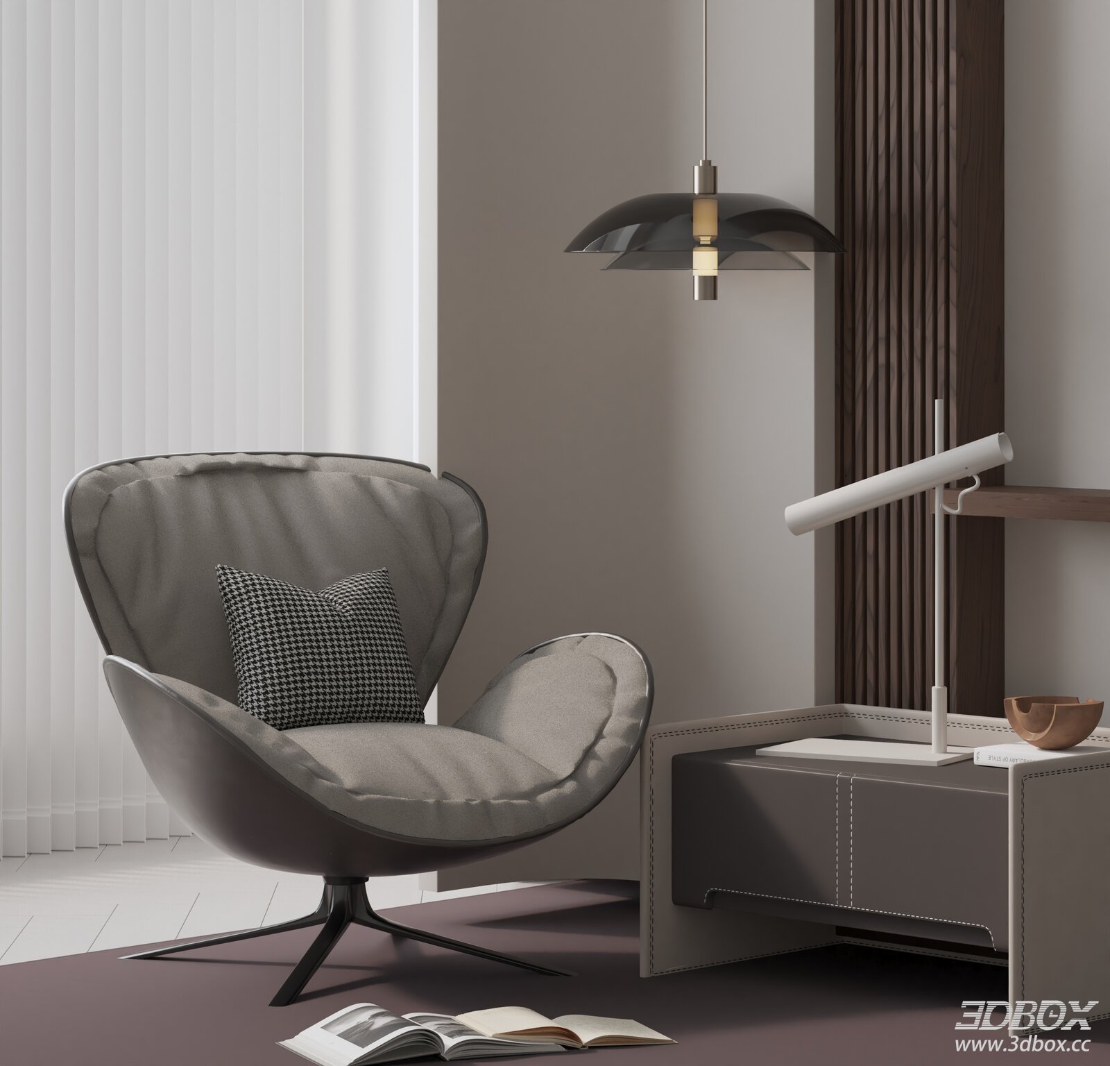 Modern Fabric Upholstered Swivel Armchair with Side Table