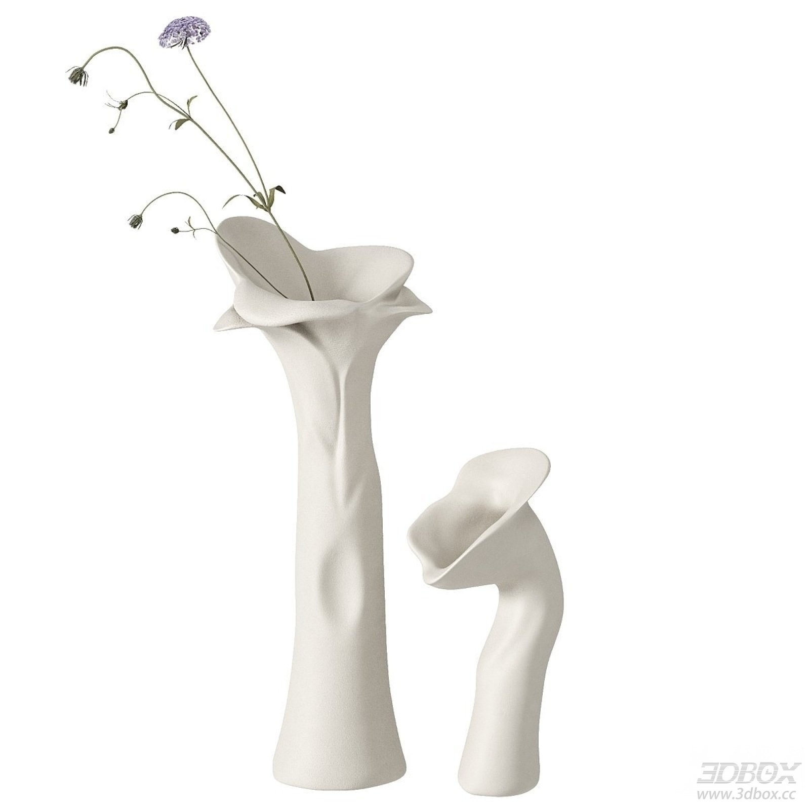 Abstract White Ceramic Sculptural Vase Set with Dried Flower