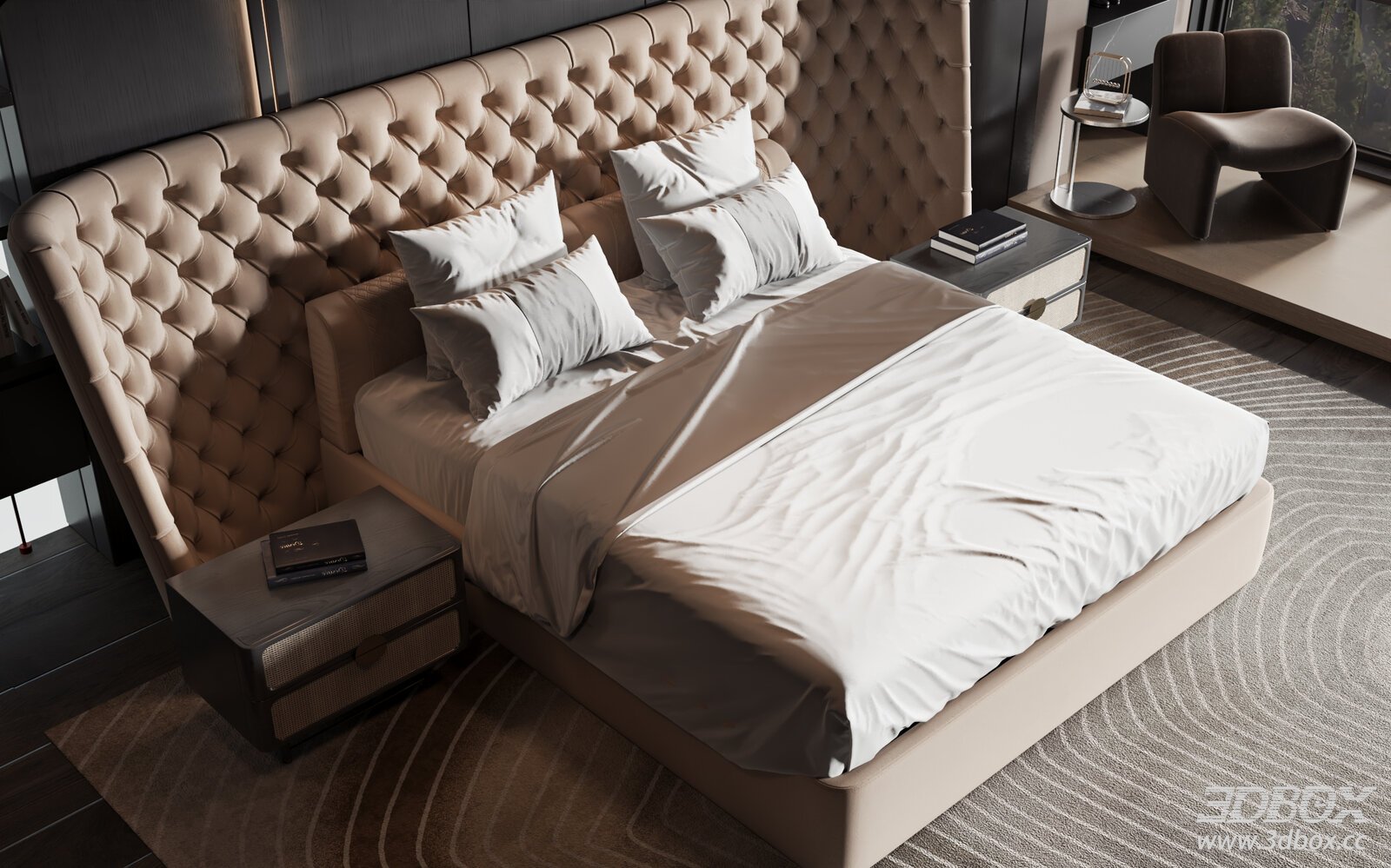 Modern Luxury Upholstered Bed Bedroom Scene