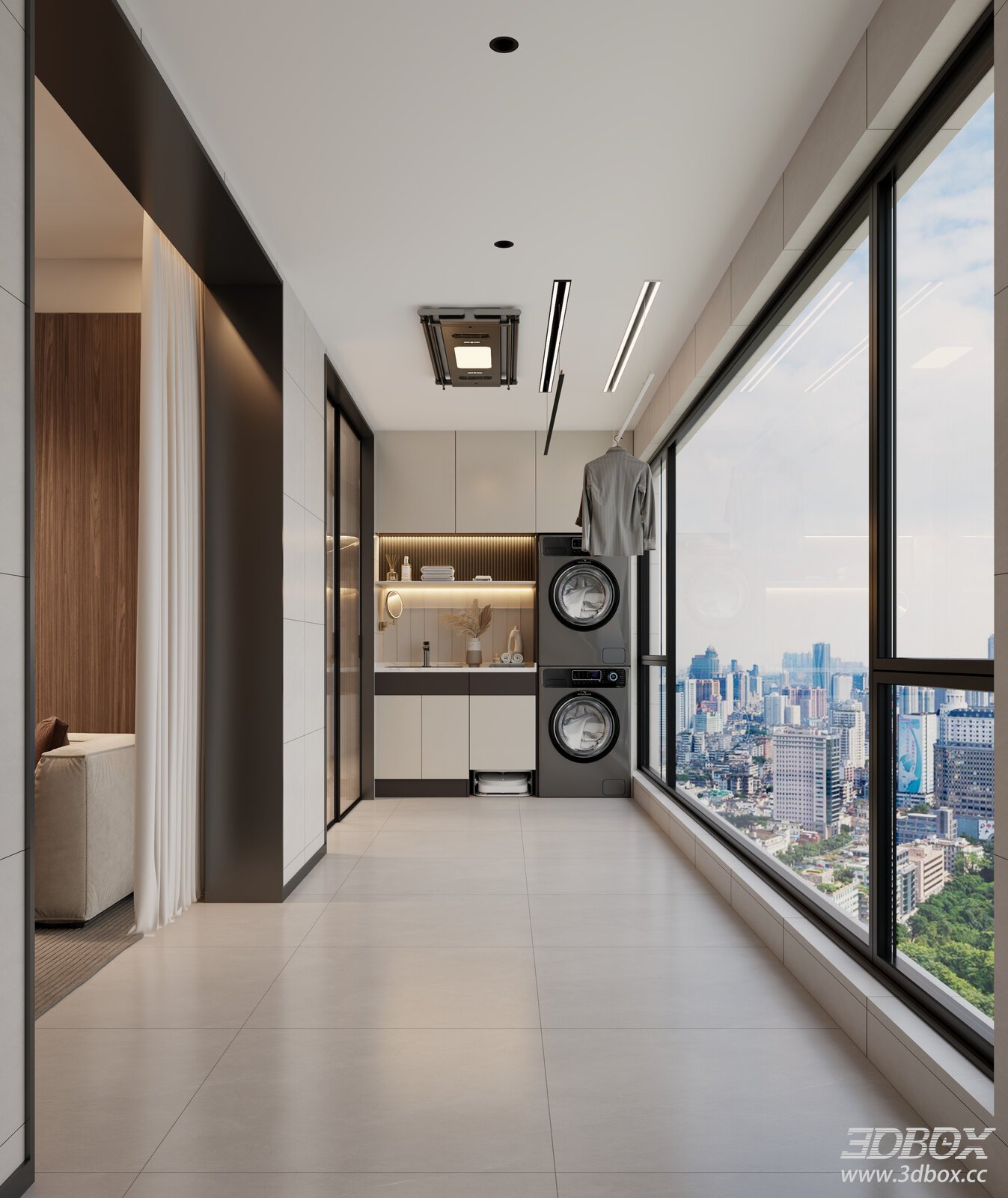 Modern Italian Style Laundry Balcony Scene