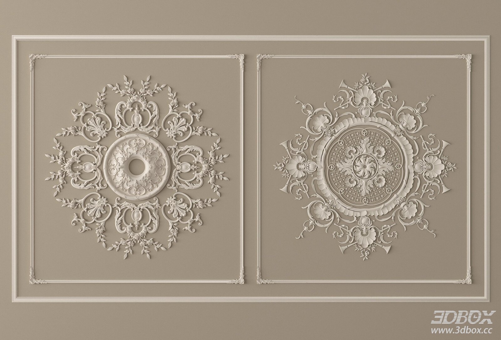 French Vintage Carved Decorative Plaster Ceiling Rosette Set