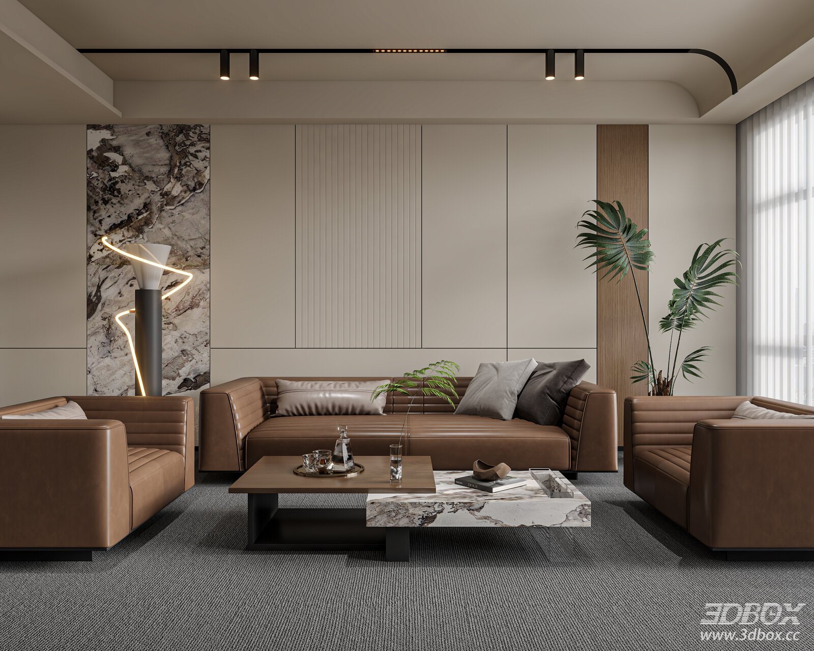 Modern Office Reception Lounge Leather Sofa Coffee Table Set