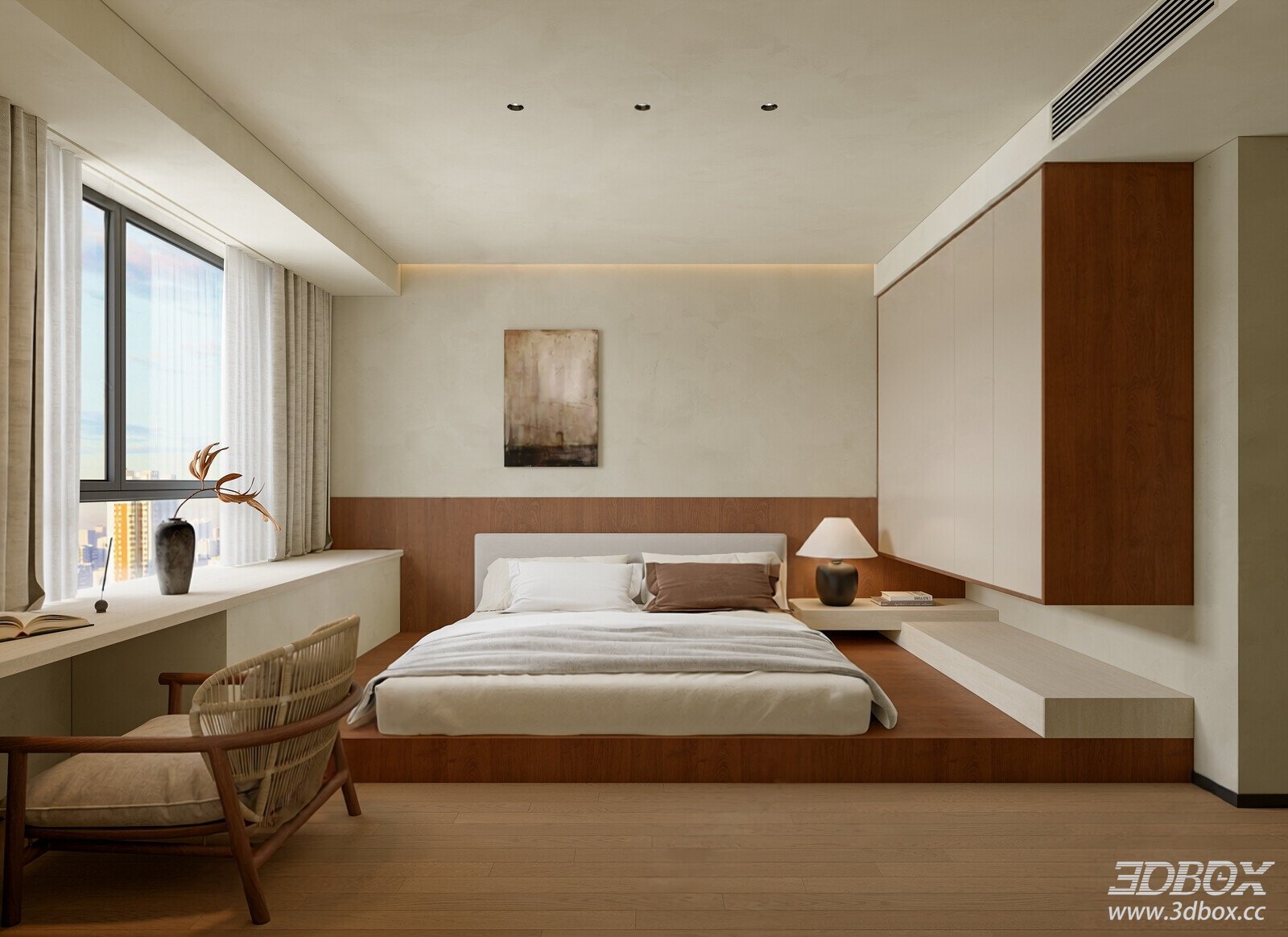 Japanese Wabi Sabi Style Wooden Master Bedroom