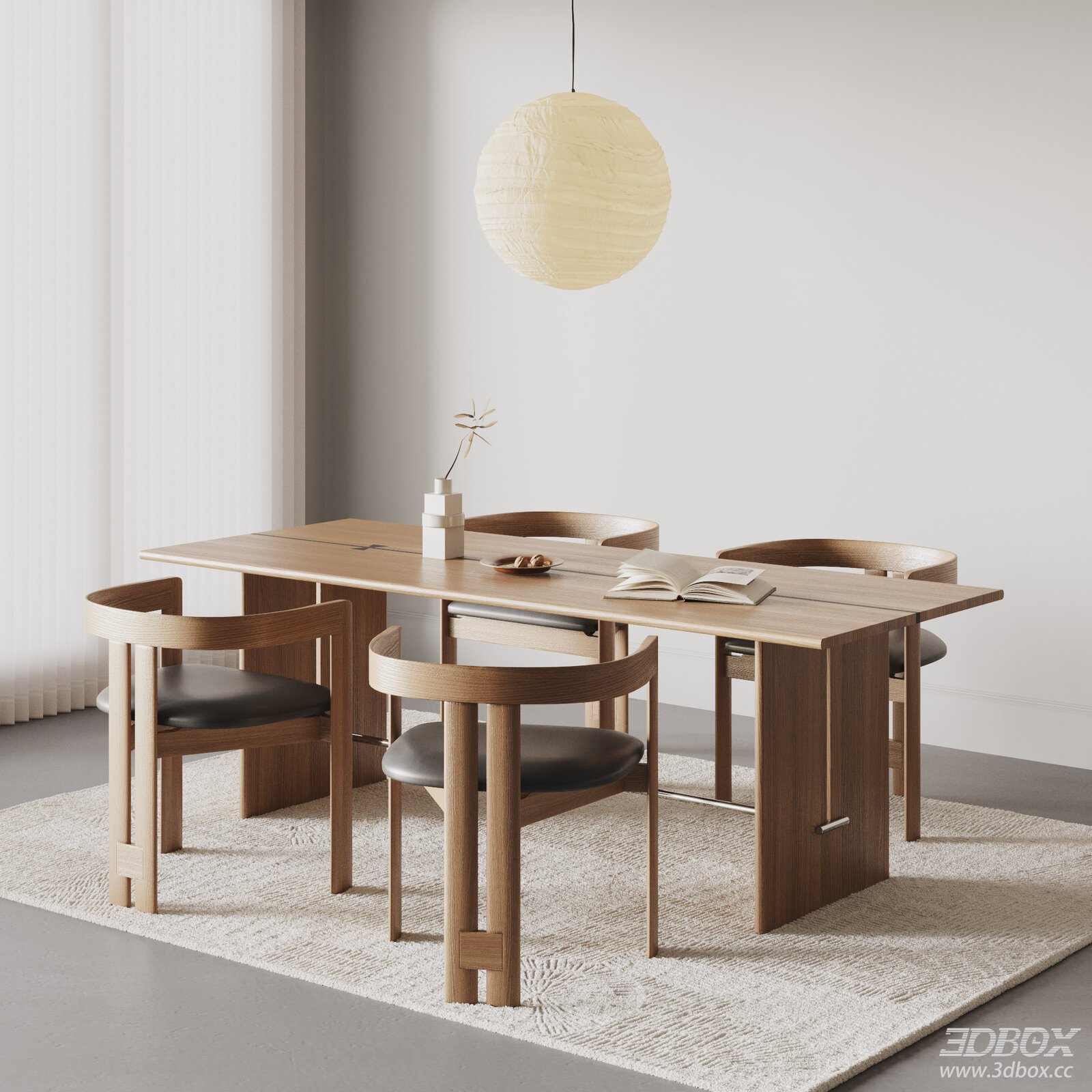 Wabi Sabi Style Wooden Dining Table and Chairs Set