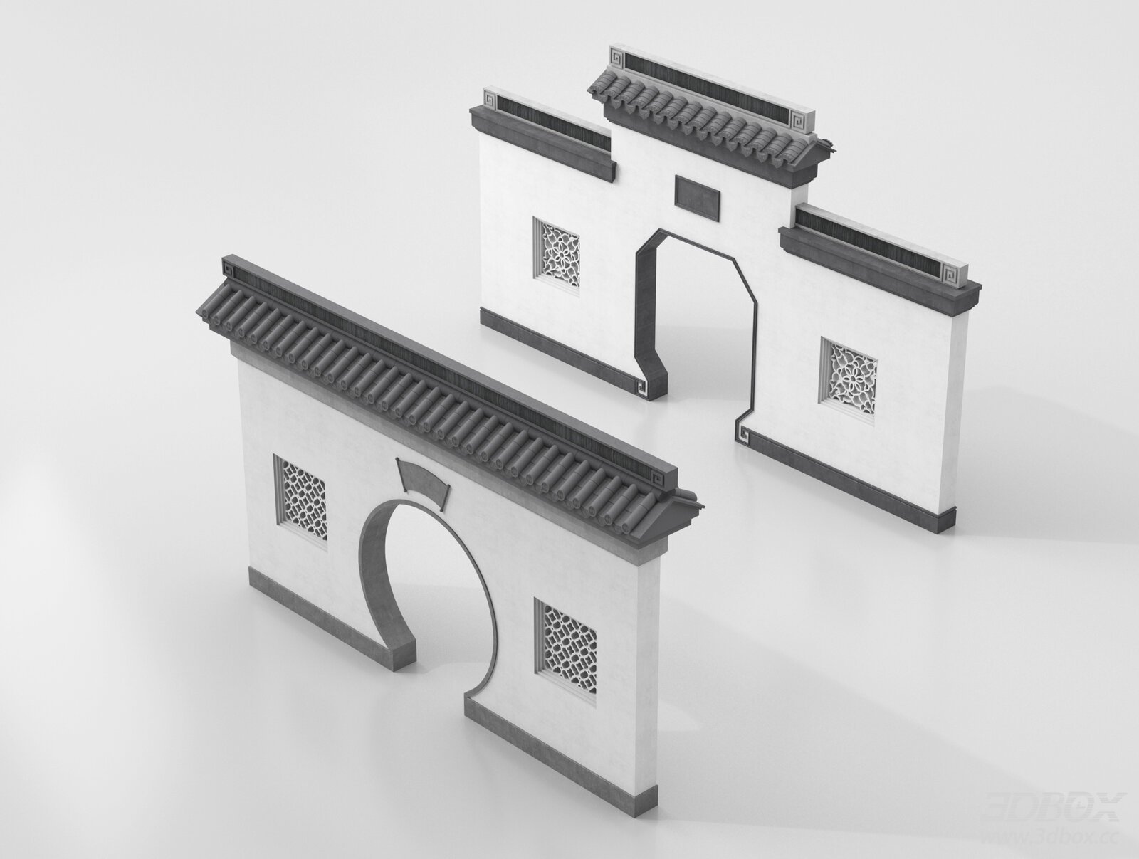 Chinese Traditional Moon Gate Garden Wall Set