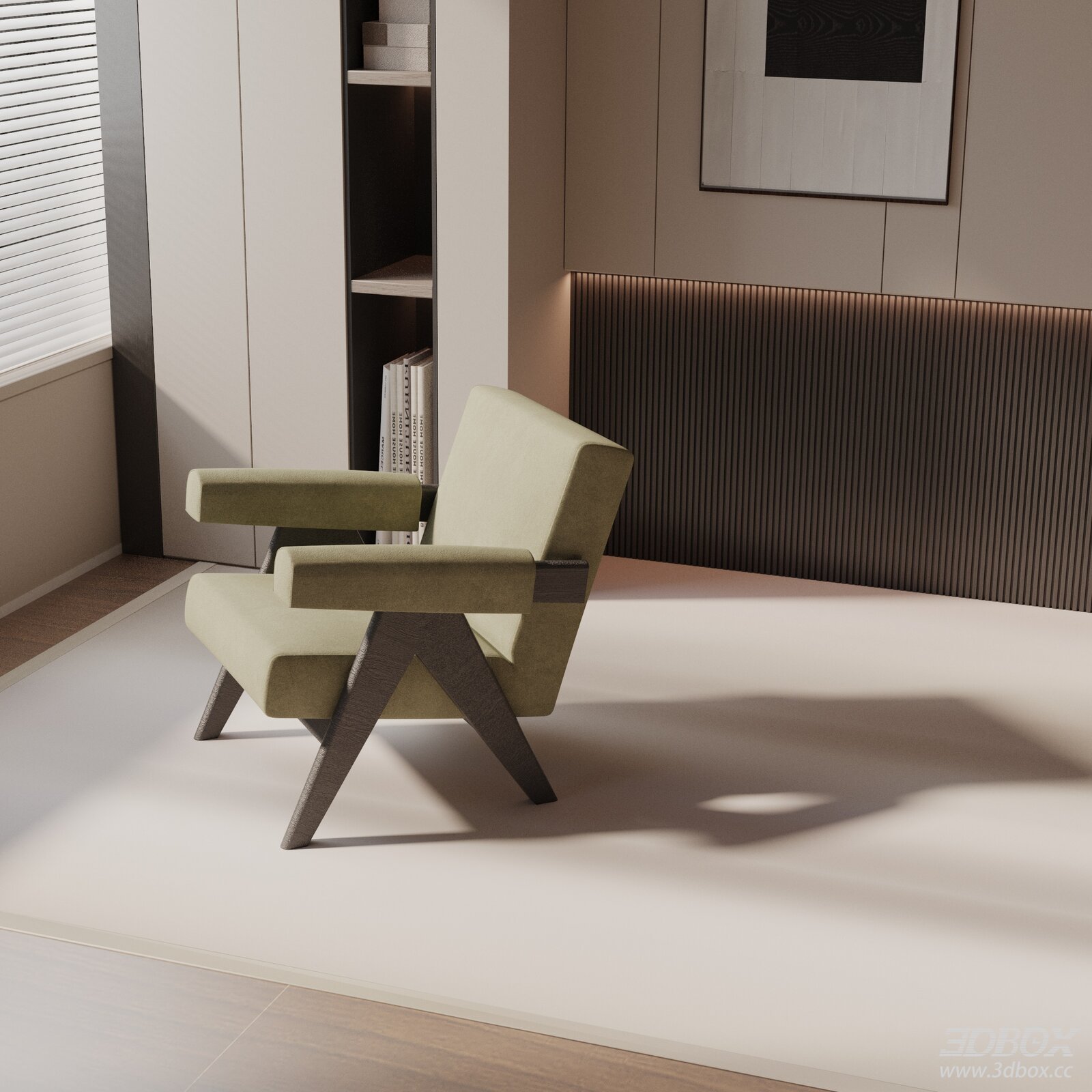Modern Upholstered Fabric Armchair with Wooden Frame