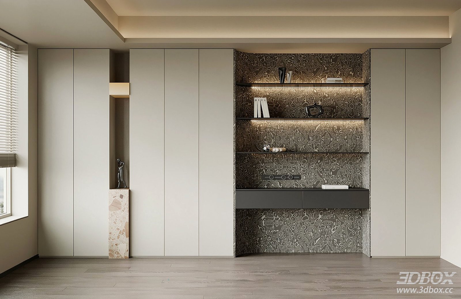 Modern Built-in Sideboard with Display Shelf